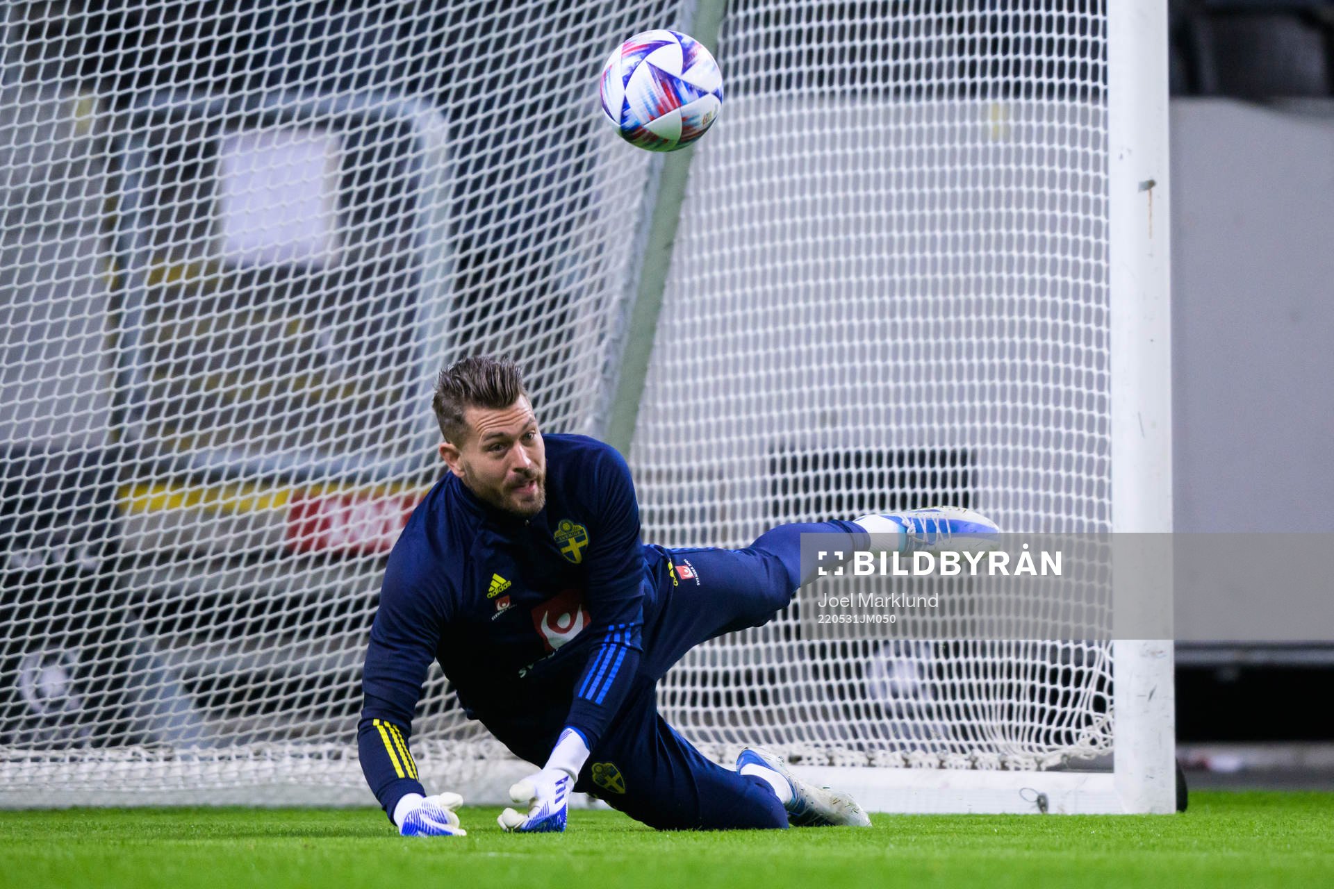 Goalkeeper Kristoffer Nordfeldt of the Swedish national