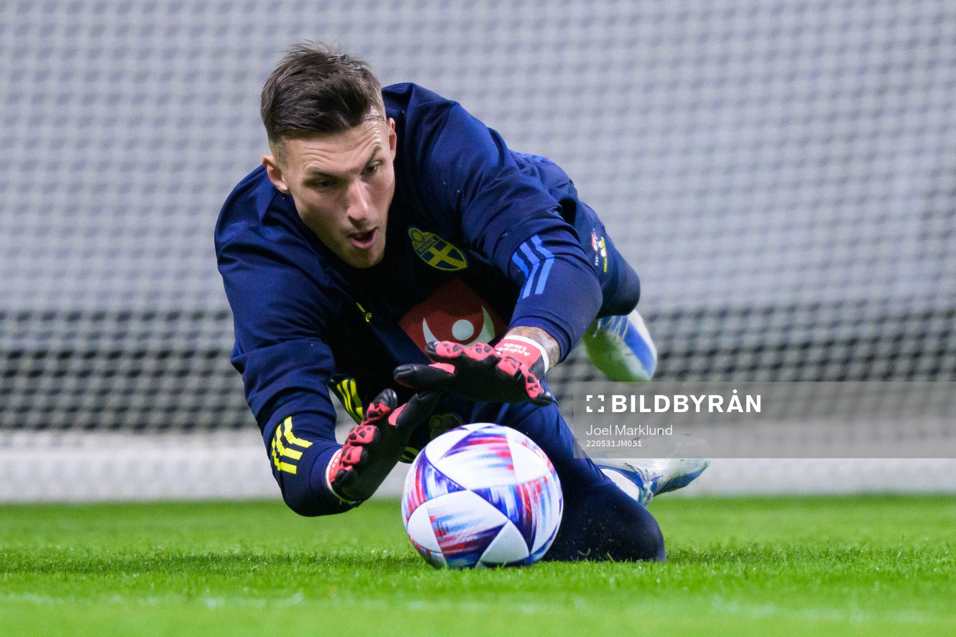 Goalkeeper Andreas Linde of the Swedish national football