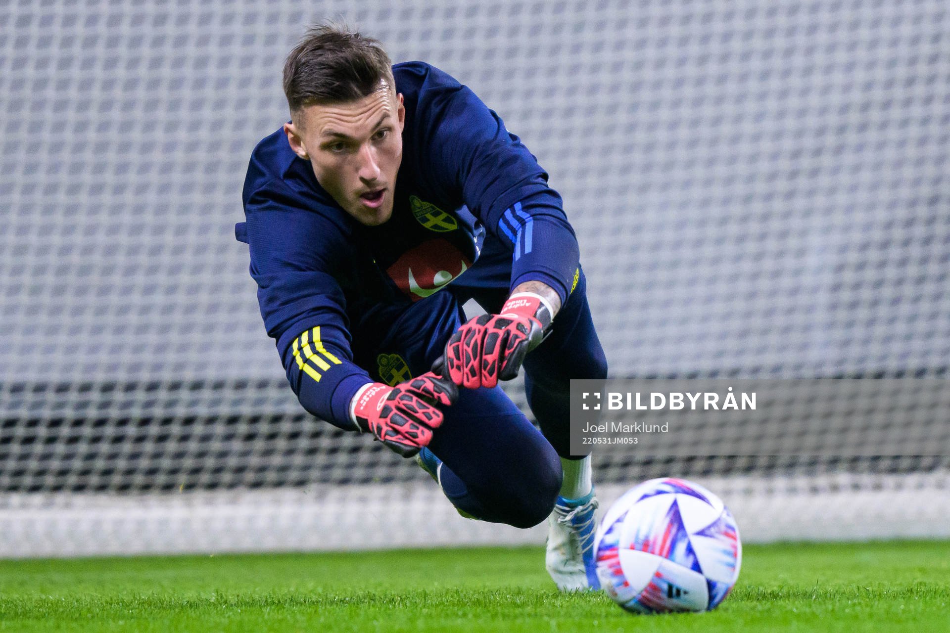 Goalkeeper Andreas Linde of the Swedish national football