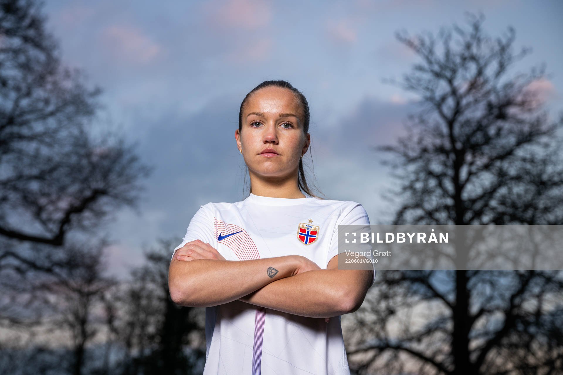 Guro Reiten of the Norwegian national football team poses for a portrait on March 7, 2022 in London. 