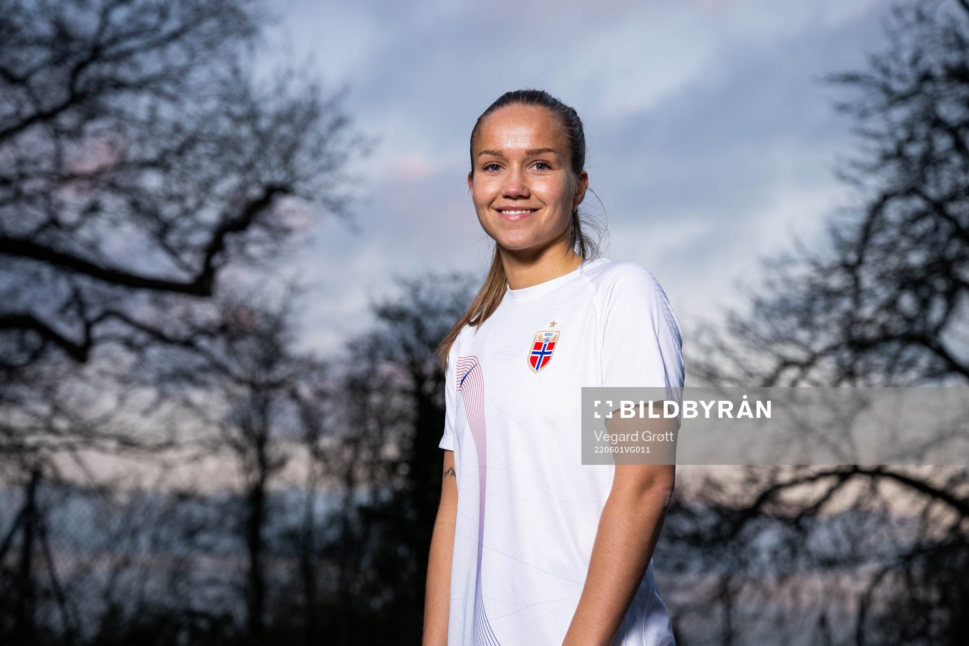 Guro Reiten of the Norwegian national football team poses for a portrait on March 7, 2022 in London. 