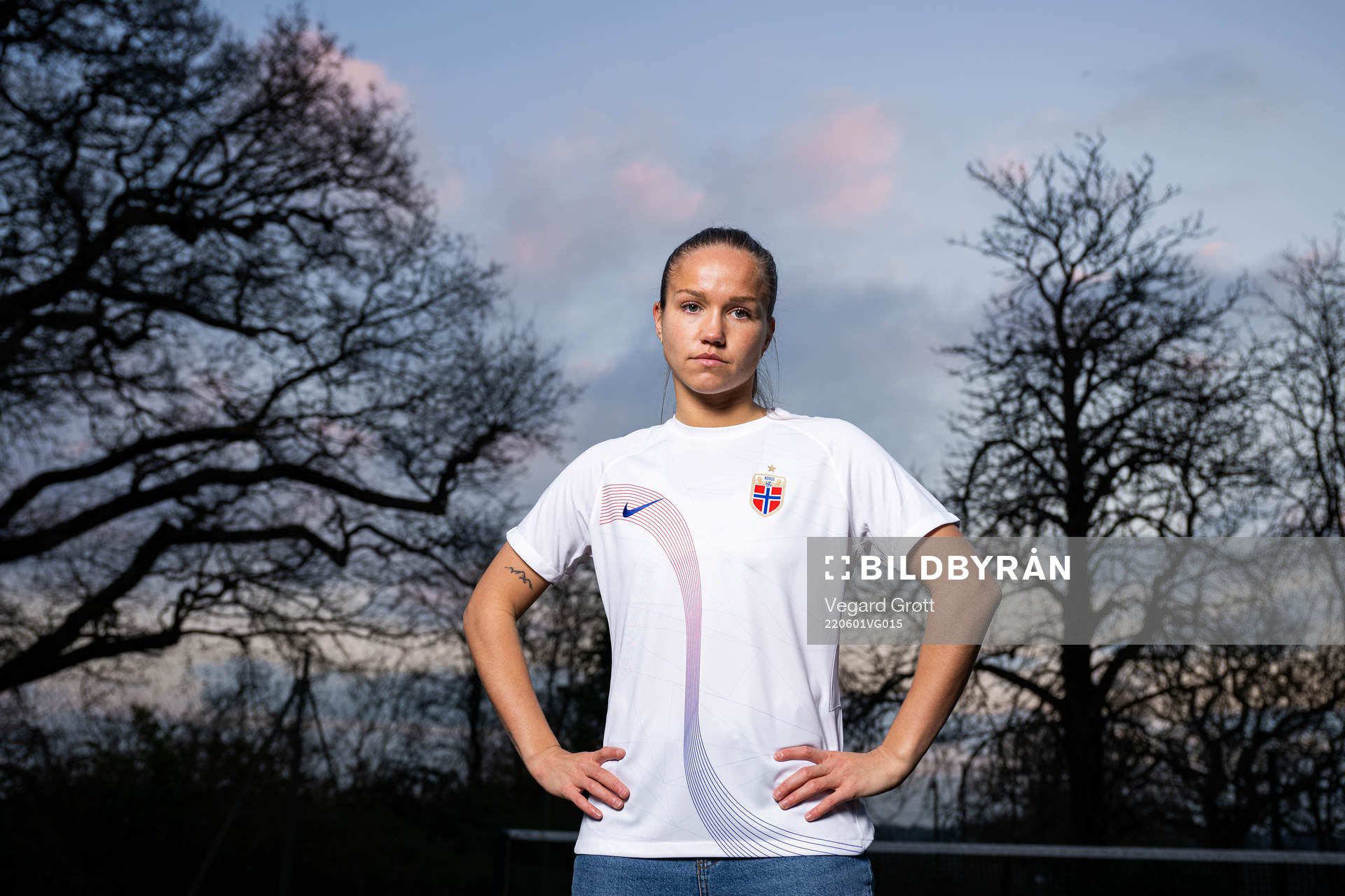 Guro Reiten of the Norwegian national football team poses for a portrait on March 7, 2022 in London. 