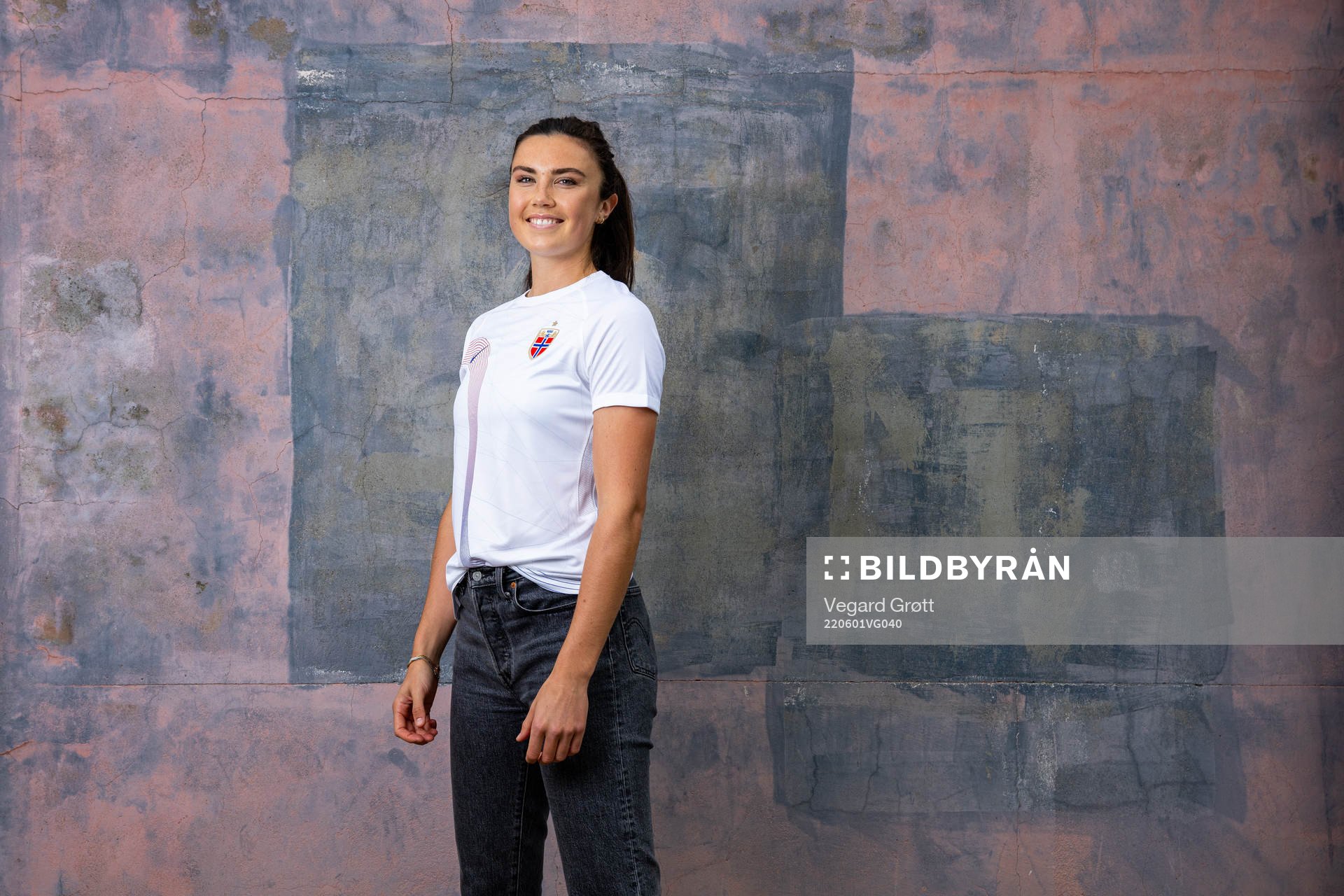 Ingrid Syrstad Engen of the Norwegian national football team poses for a portrait on March 15, 2022 in Barcelona. 