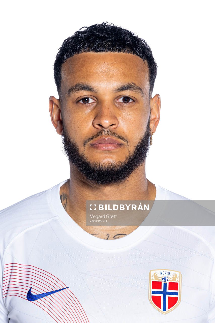 Joshua King of the Norwegian national football team poses