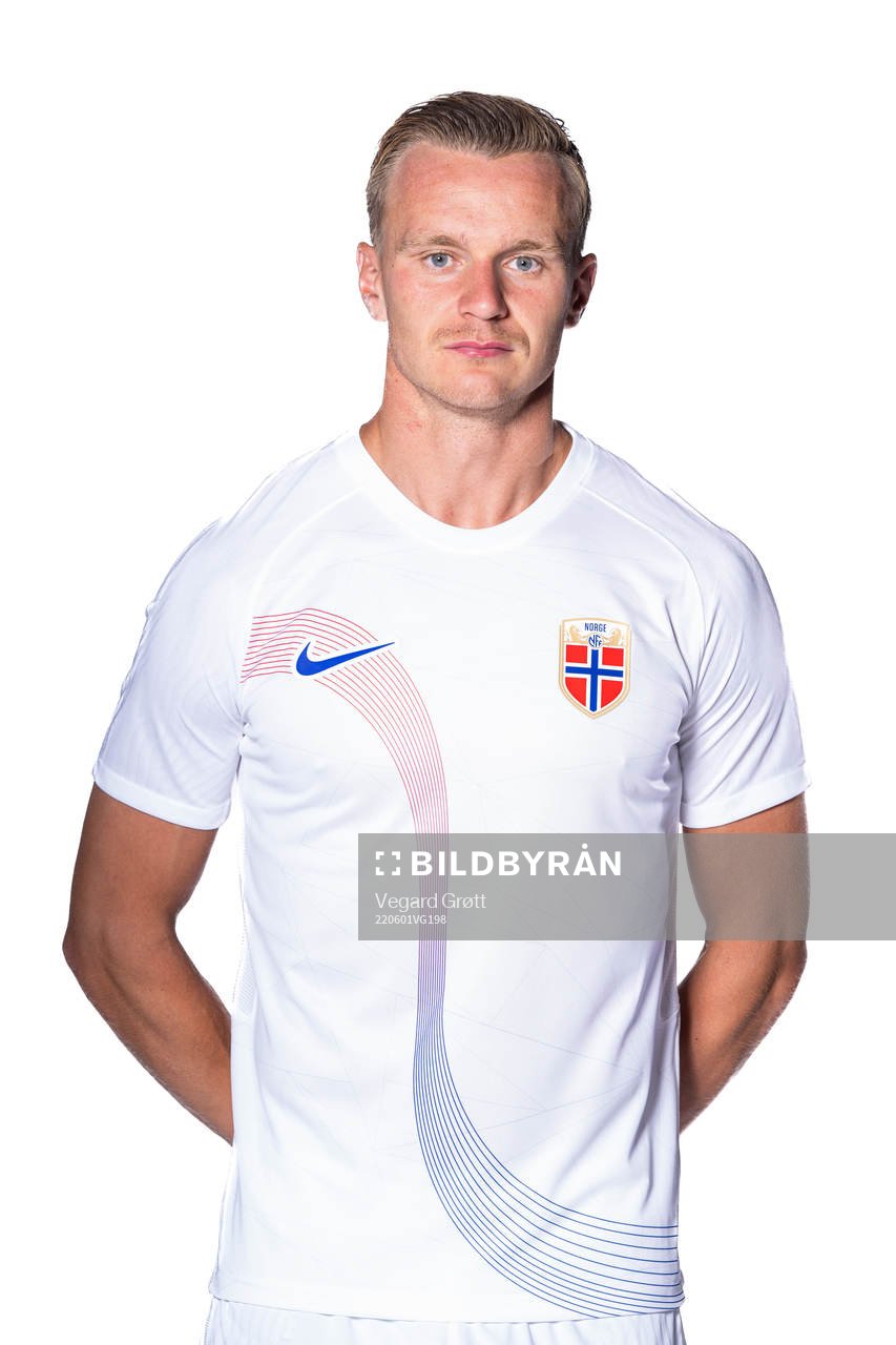 Marius Lode of the Norwegian national football team poses