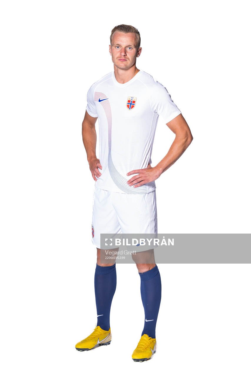 Marius Lode of the Norwegian national football team poses