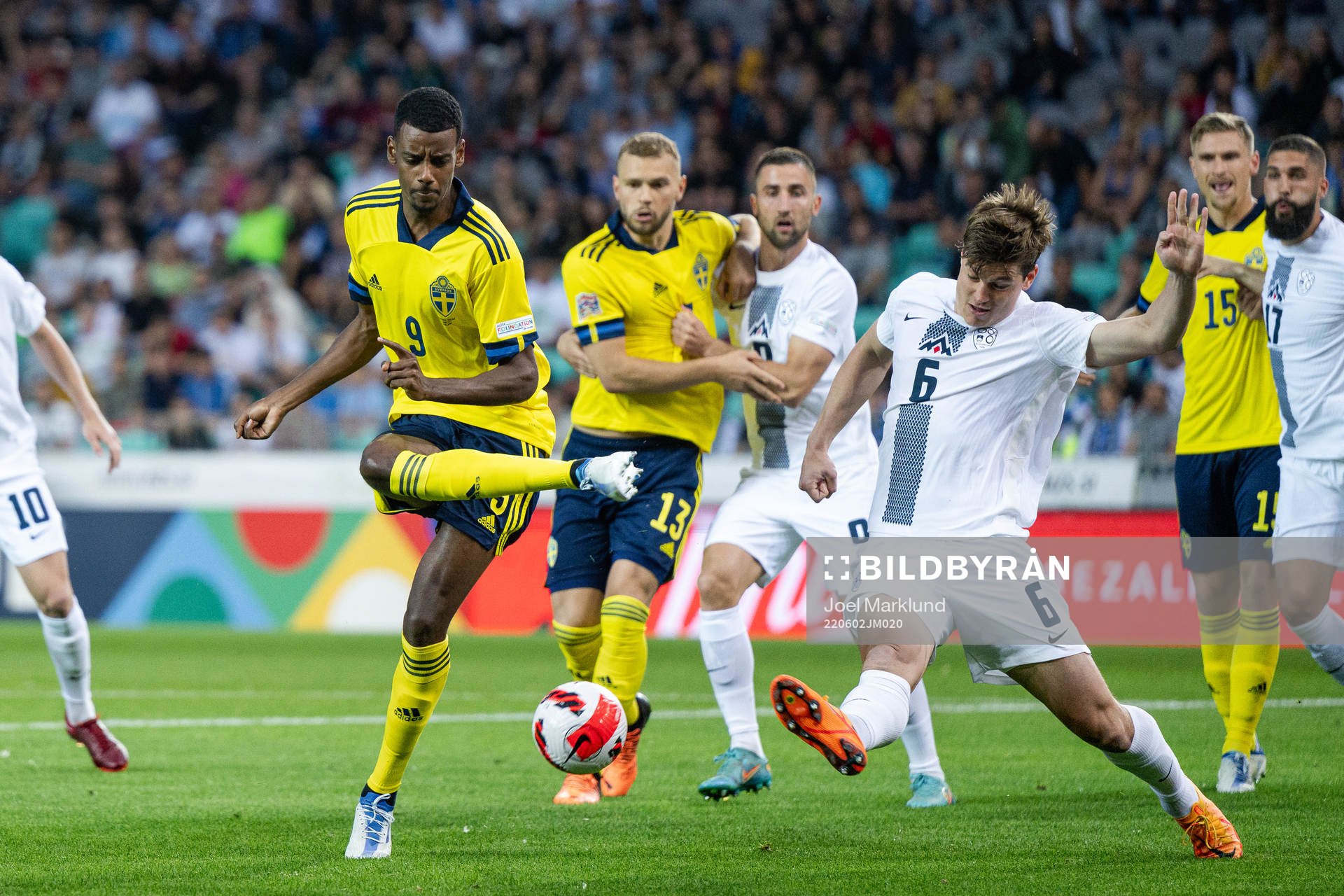 Alexander Isak of Sweden and Jaka Bijol of Slovenia