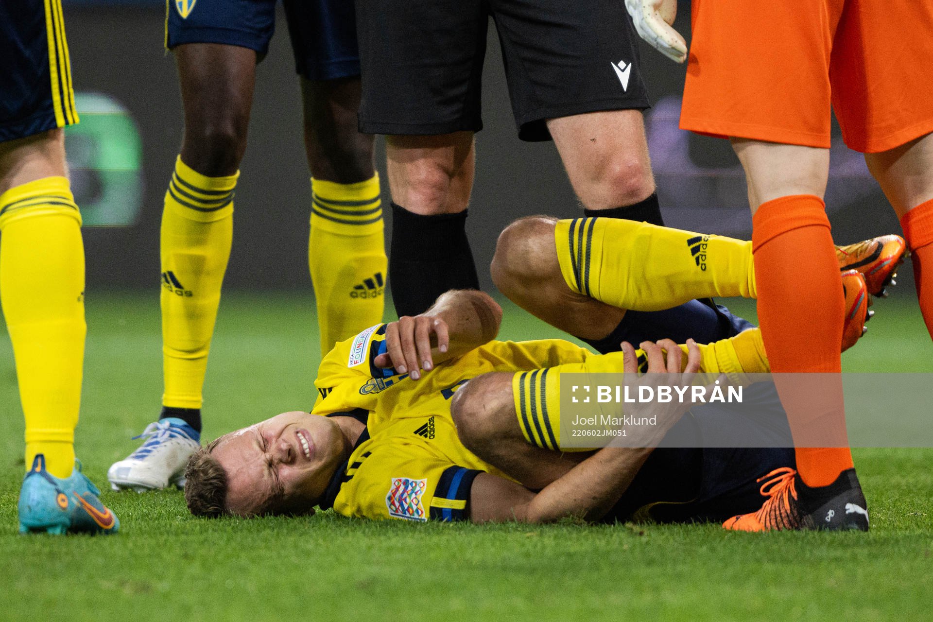 Viktor Claesson of Sweden in pain