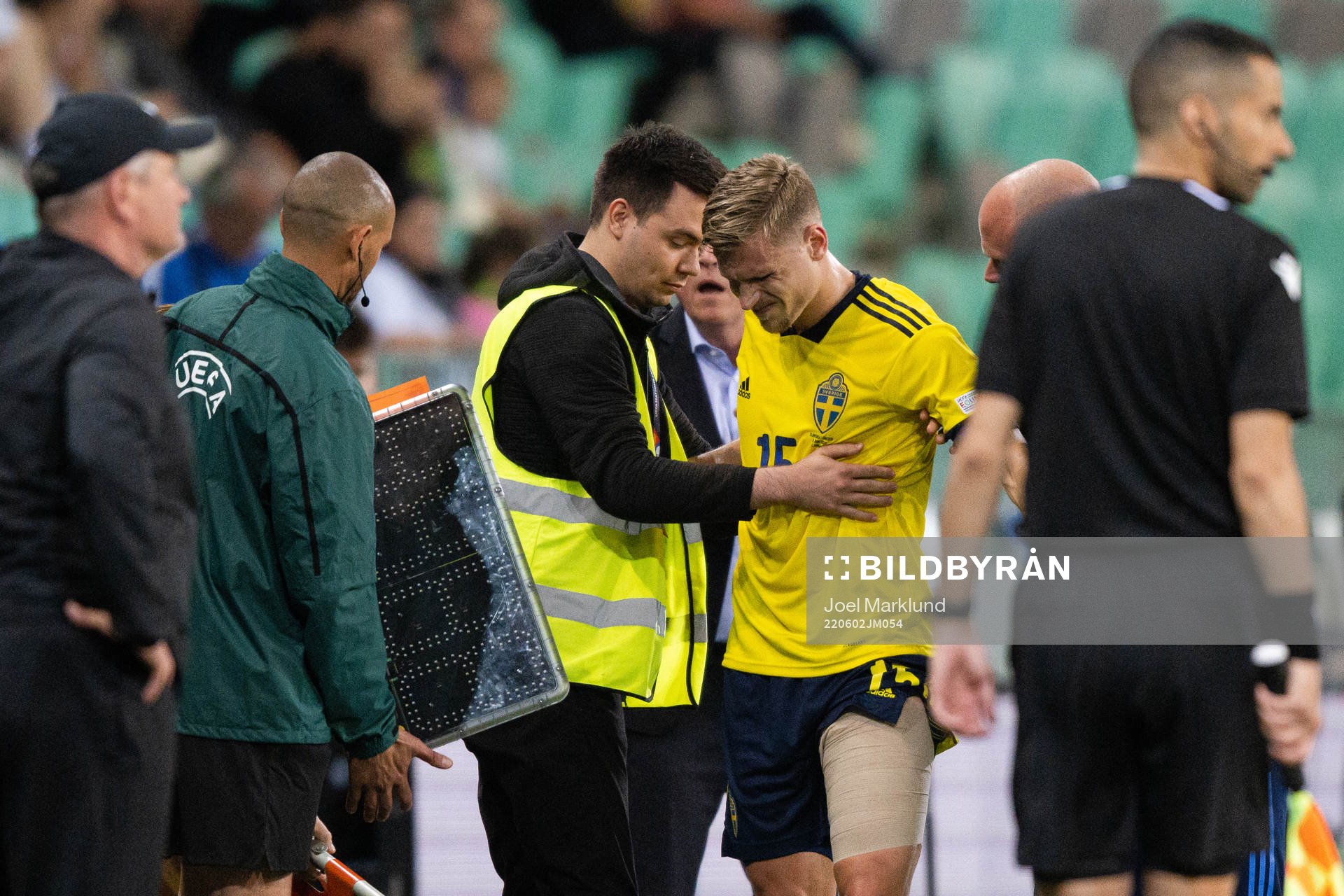 Carl Starfelt of Sweden in pain