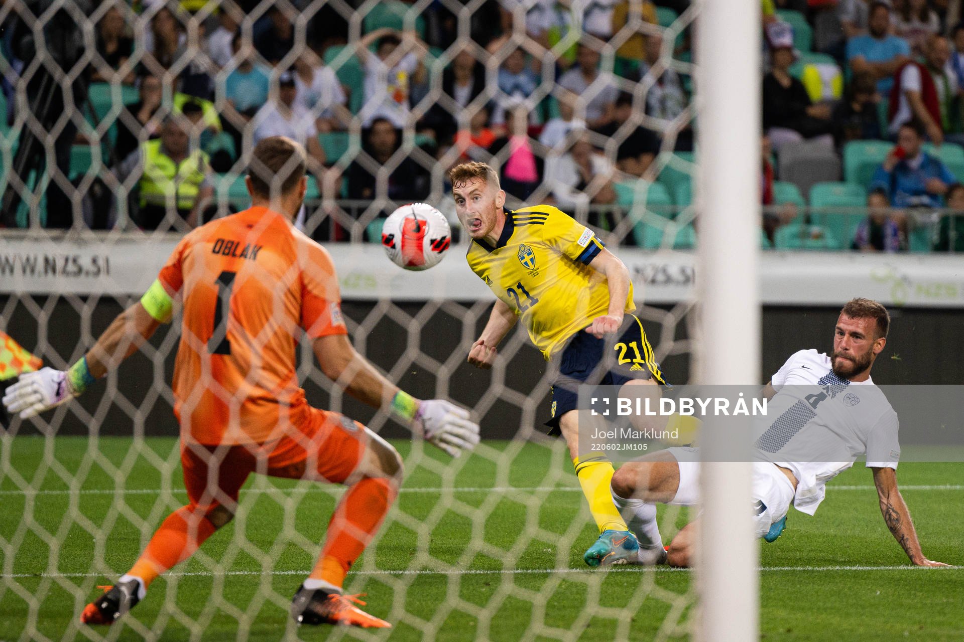 Dejan Kulusevski of Sweden scores the 0-2 goal behind