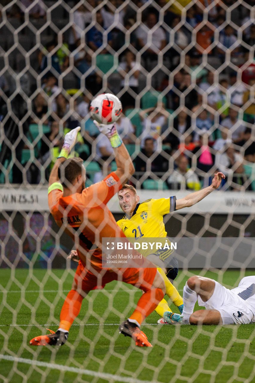 Dejan Kulusevski of Sweden scores the 0-2 goal behind
