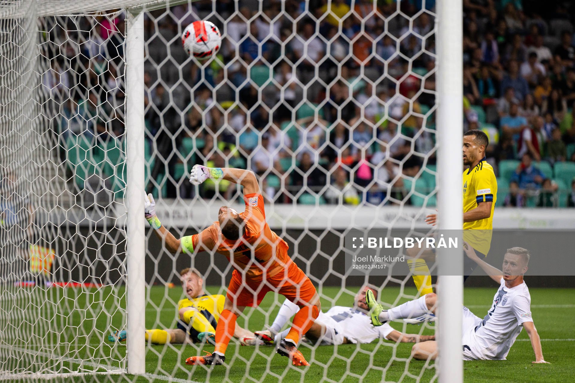 Dejan Kulusevski of Sweden scores the 0-2 goal behind