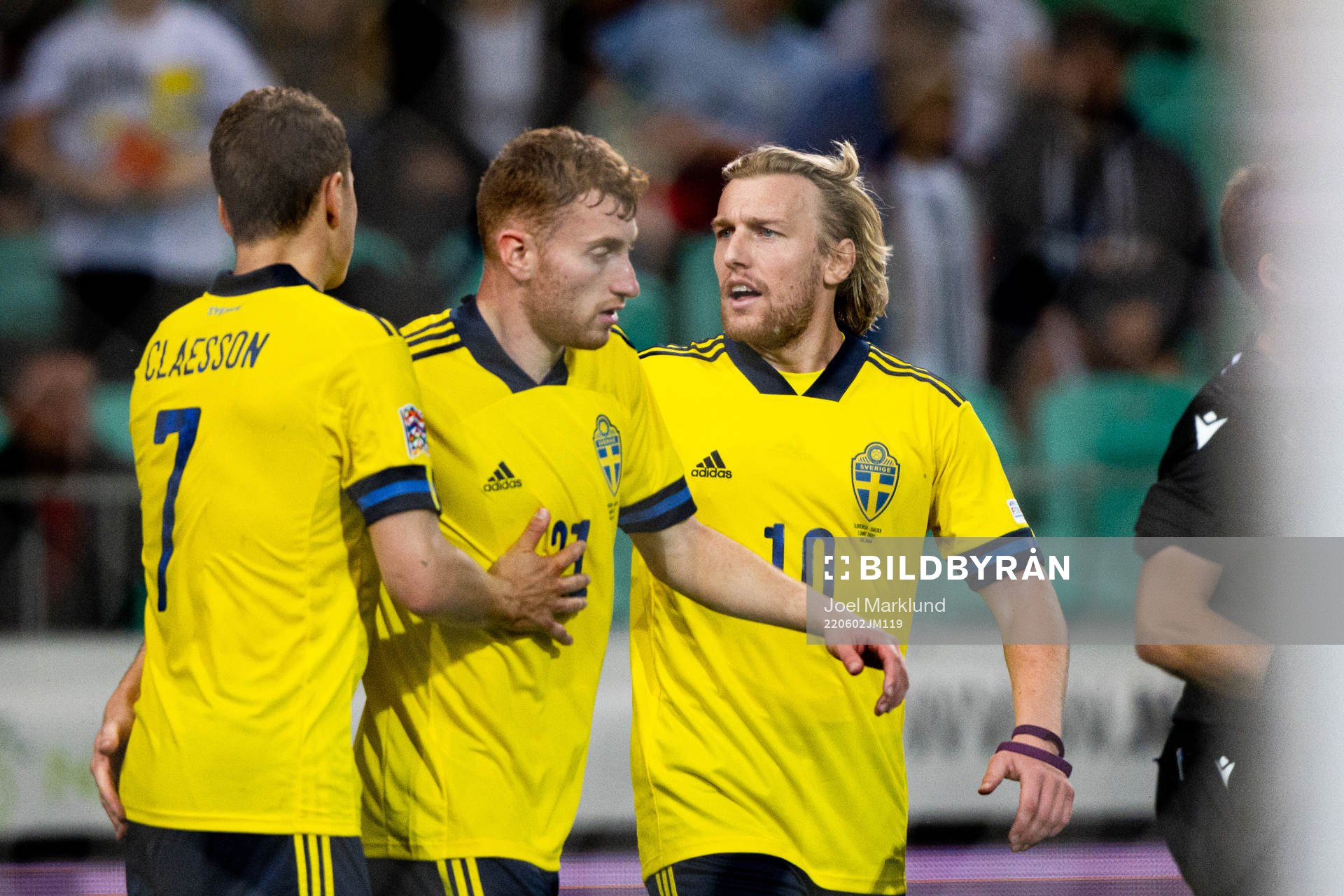 Viktor Claesson, Dejan Kulusevski and Emil Forsberg of