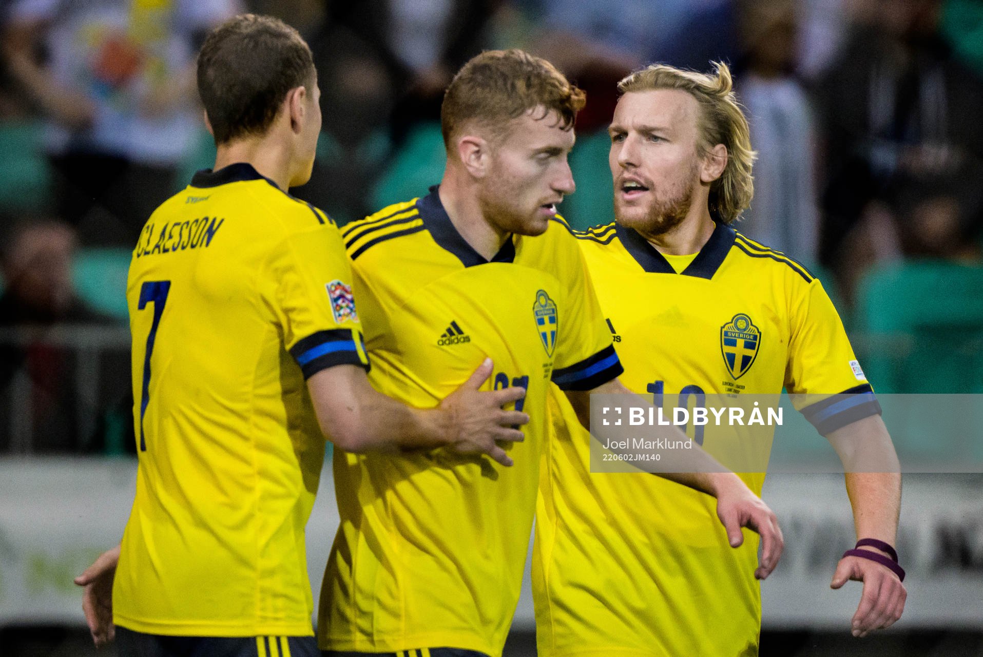 Viktor Claesson, Dejan Kulusevski and Emil Forsberg of