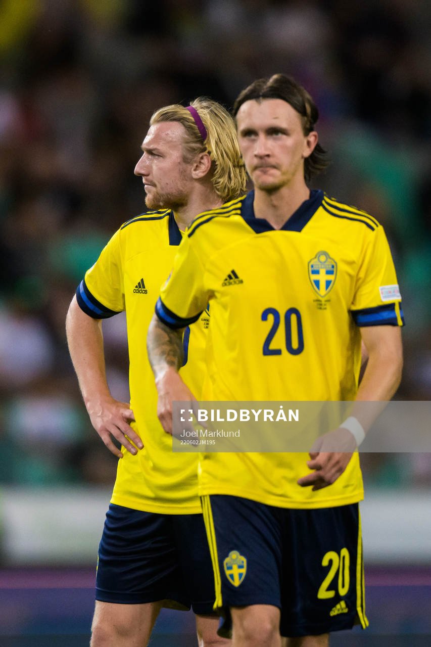 Emil Forsberg and Kristoffer Olsson of Sweden