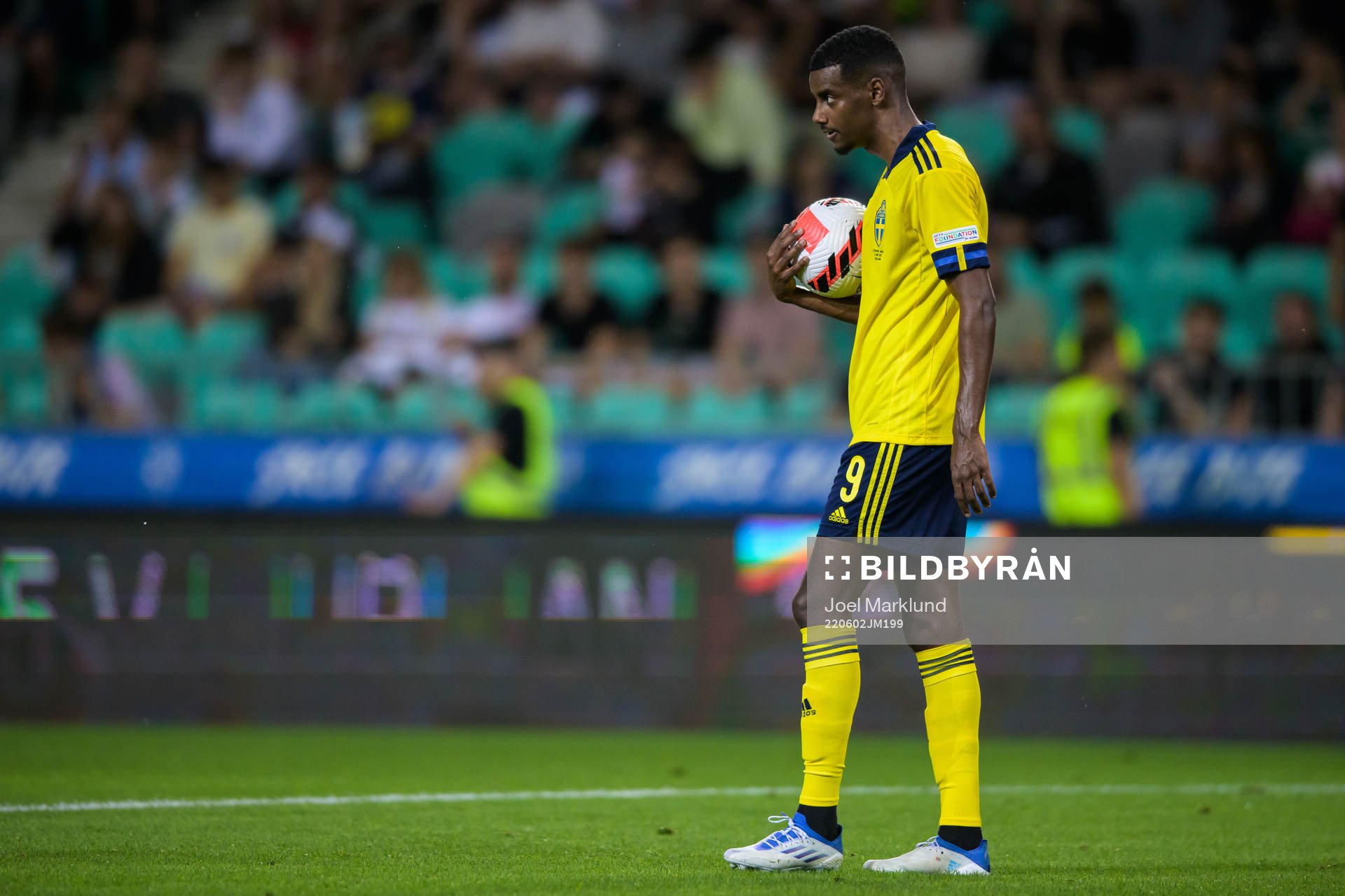 Alexander Isak of Sweden holds the ball