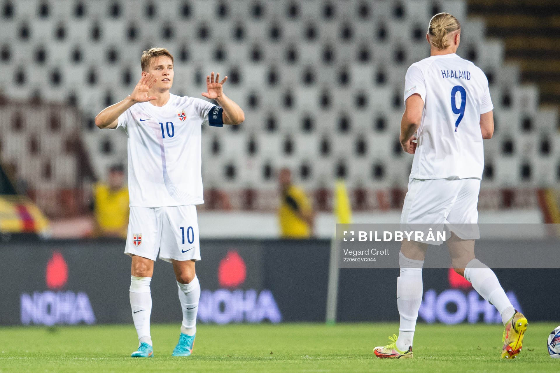 Martin Ødegaard and Erling Braut Haaland of Norway