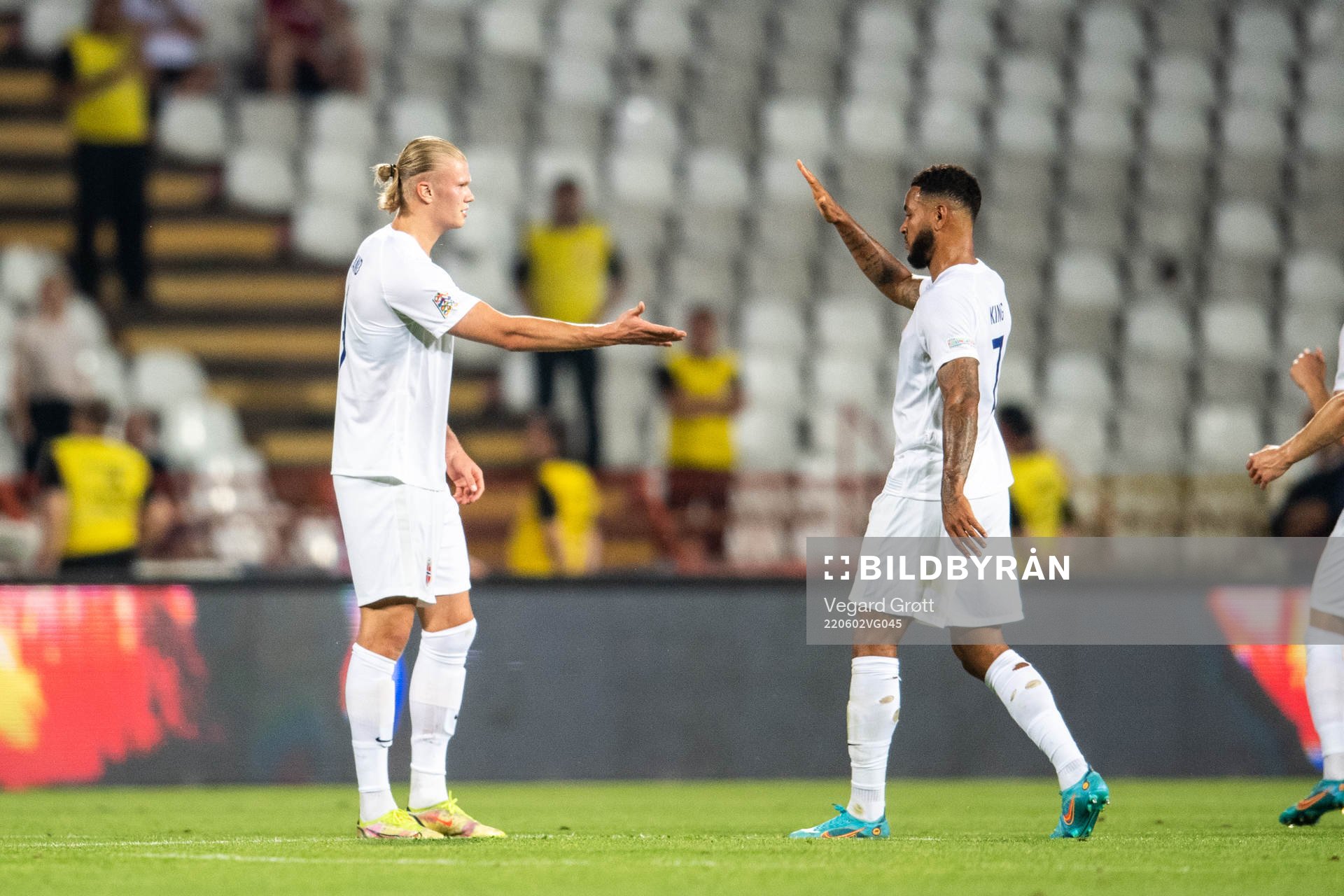 Erling Braut Haaland celebrate with Joshua King of Norway