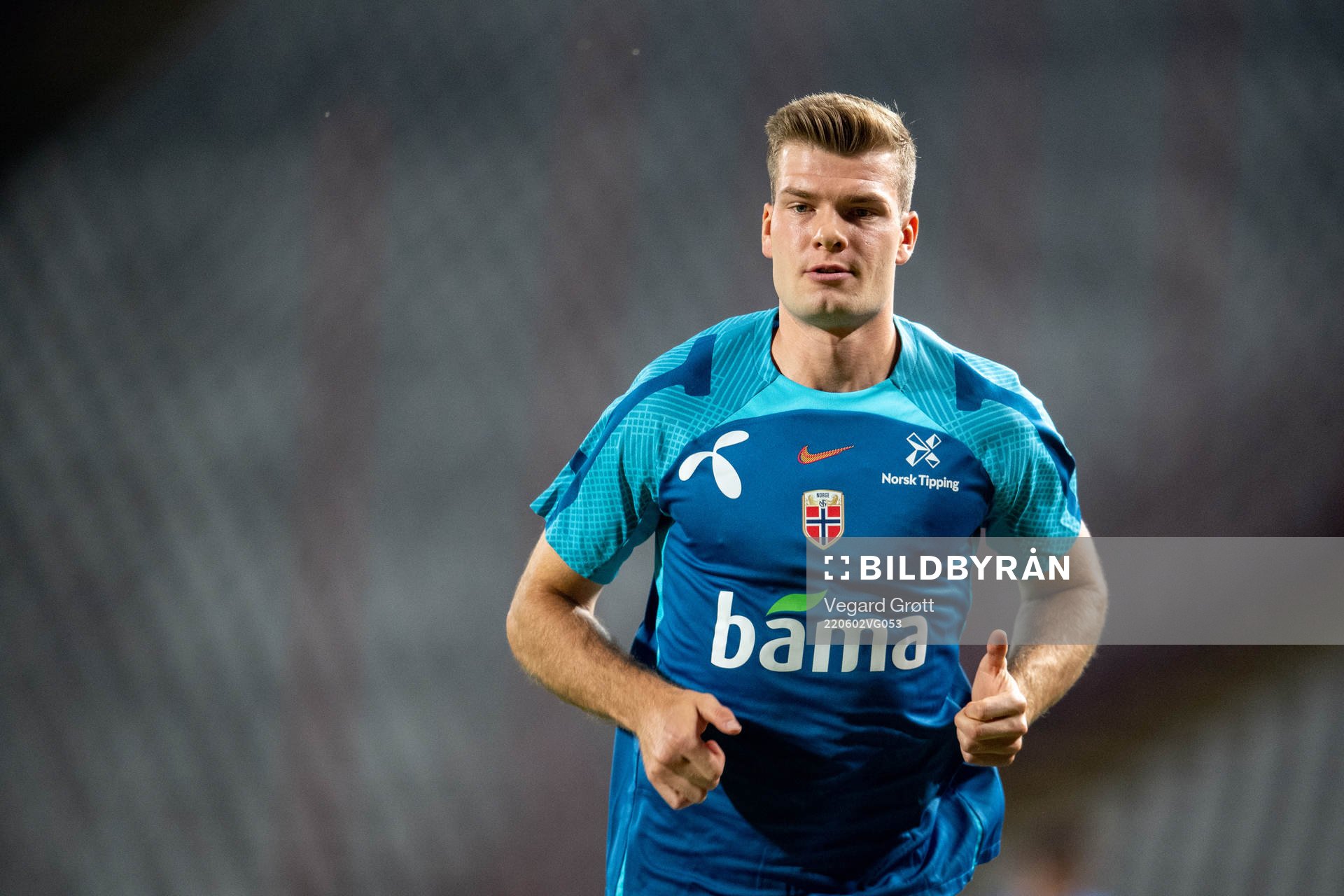 Alexander Sørloth of Norway warms up