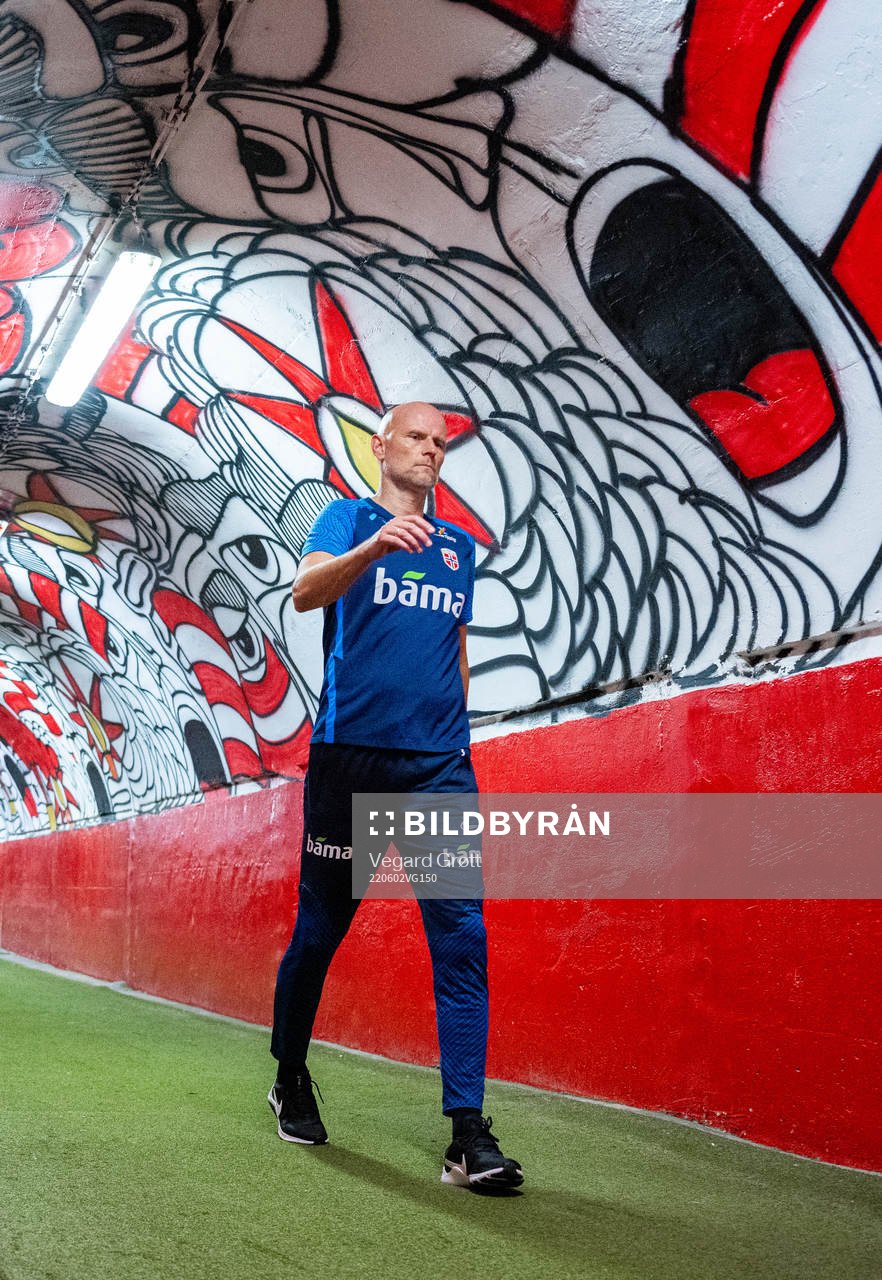 Ståle Solbakken, head coach of Norway, at half-time