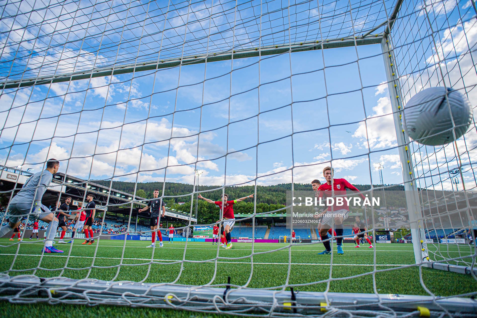 Jesper Norman Daland of Norway scores the 2-2 goal during the UEFA European Under-21 Qualifier football match between Norway and Croatia on June 3, 2022 in Drammen.