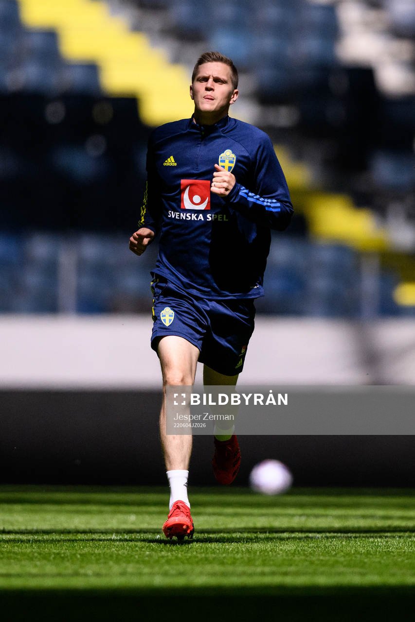 Joakim Nilsson of the Swedish national football team during a training session on June 4, 2022 in Stockholm. 