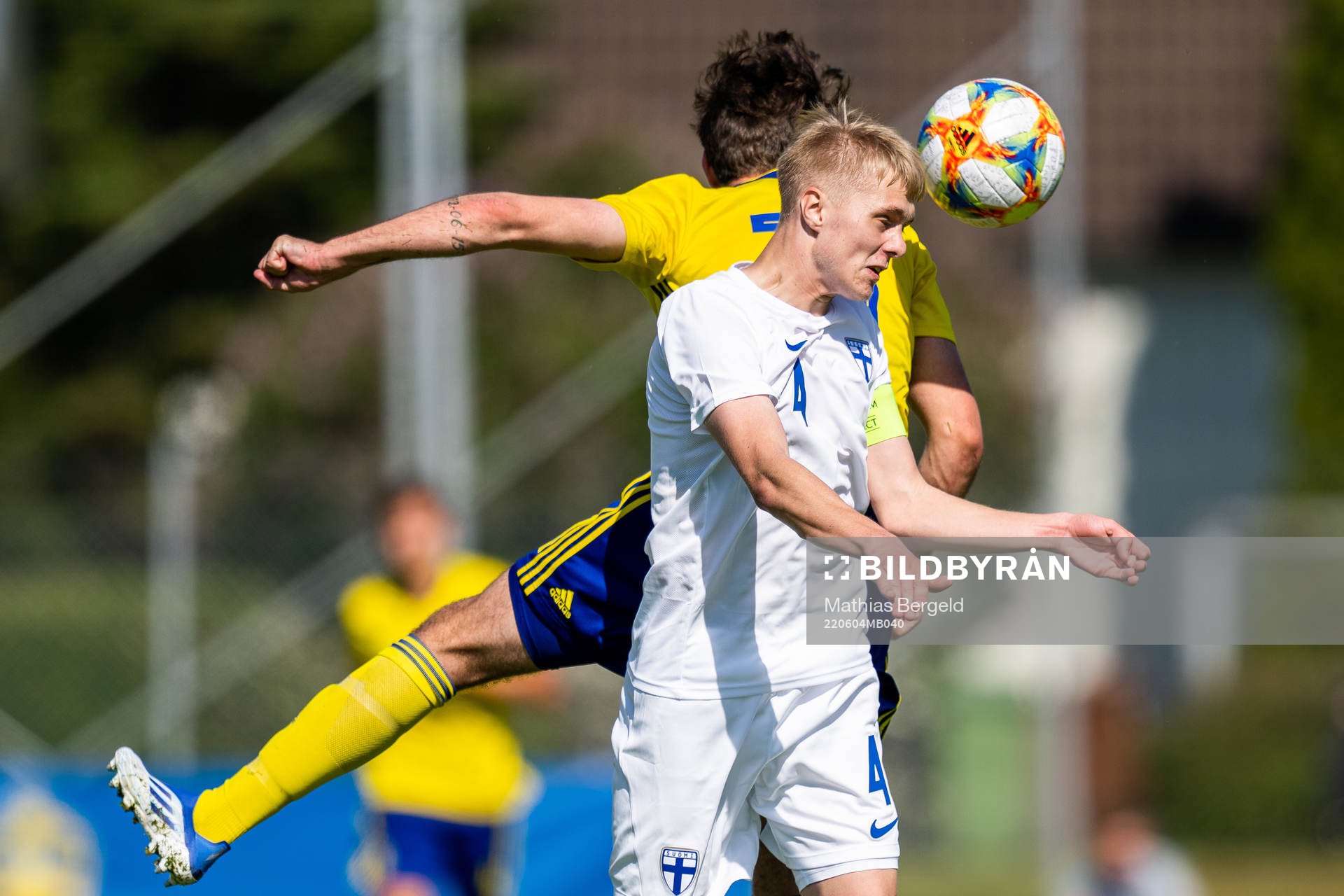 Finlands Rony Jansson under fotbollsmatchen i trenationersturneringen för P18 mellan Sverige och Finland den 4 juni 2022 i Skene. 