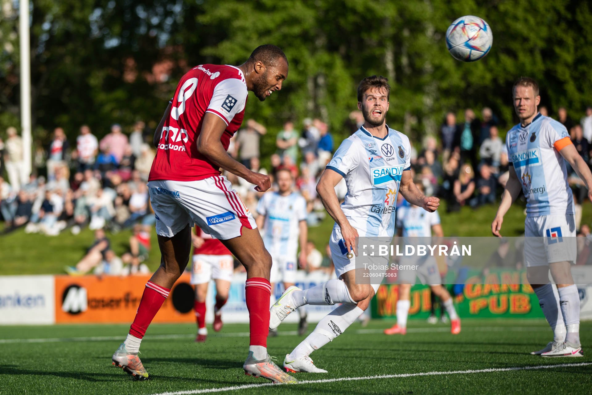Sandvikens Jabir Abdihakim Ali under fotbollsmatchen i Ettan norra mellan Sandviken och Gefle den 4 juni 2022 i Sandviken. 