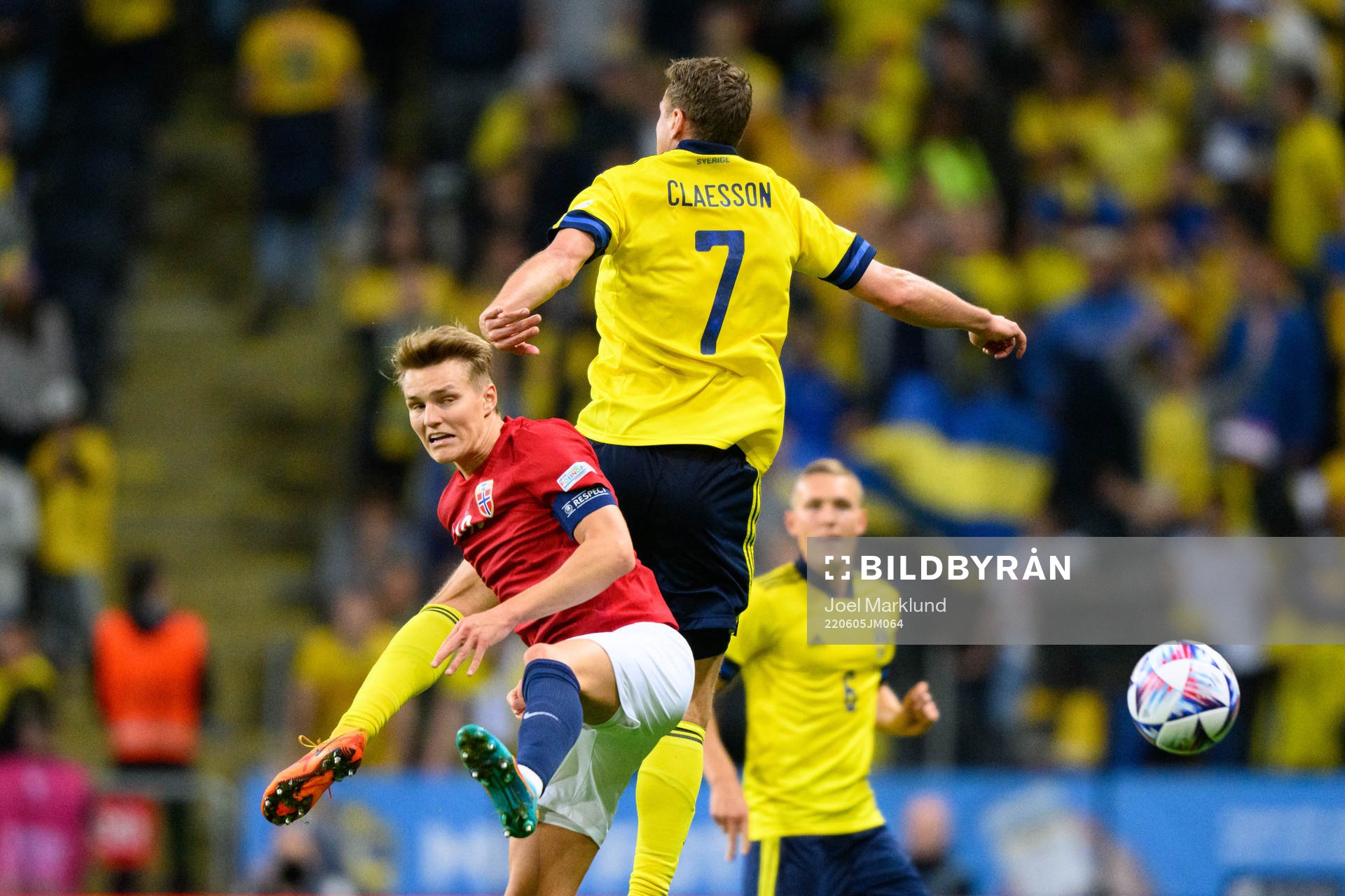 Martin Ødegaard of Norway and Viktor Claesson of Sweden