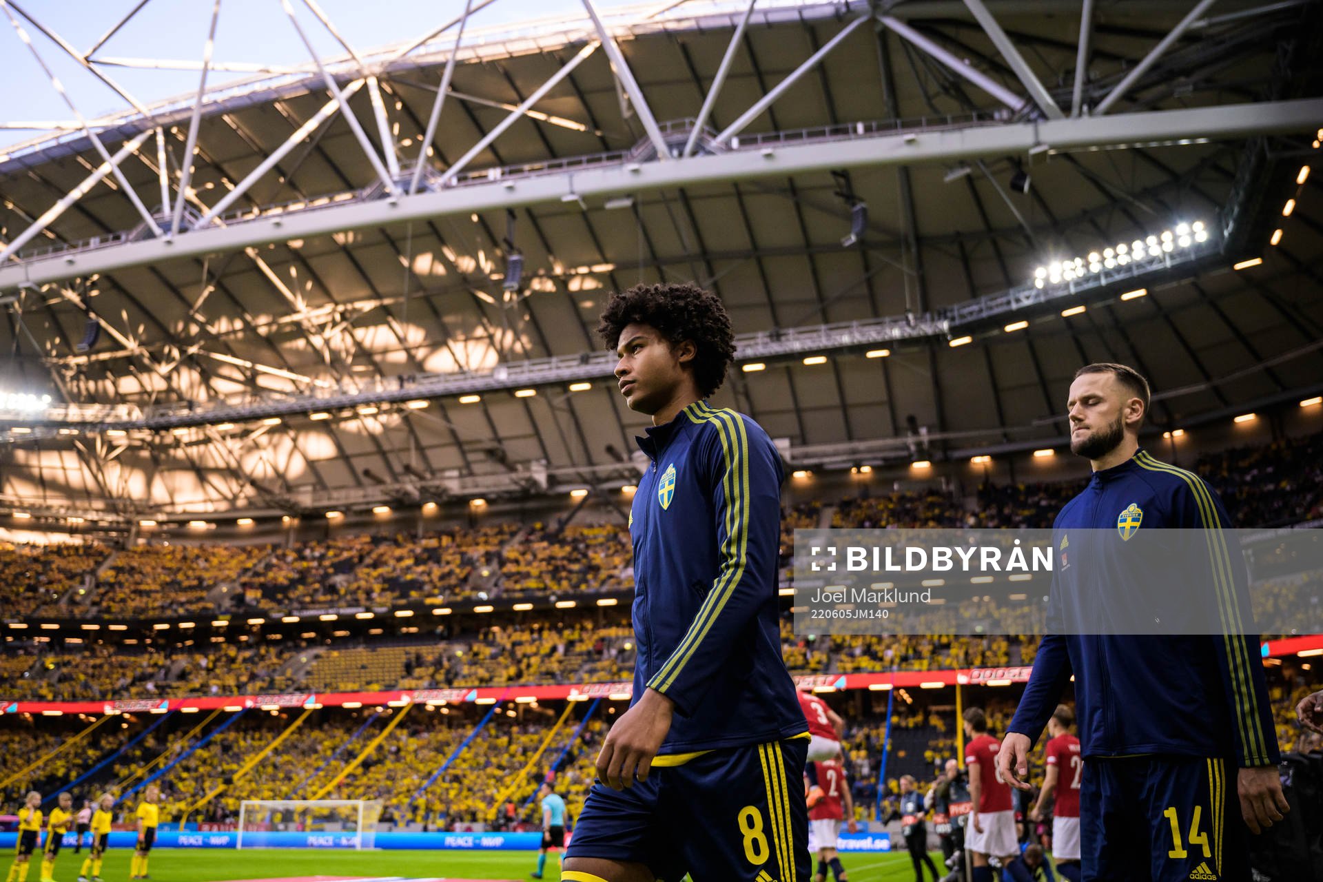 Jens Cajuste and Alexander Milosevic of Sweden enter the