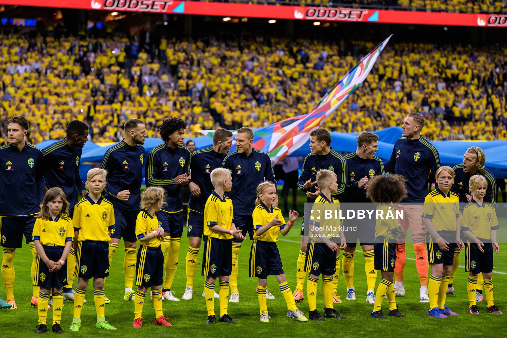 Players of Sweden cheer