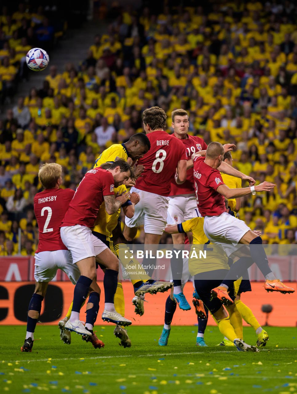 Alexander Isak of Sweden challenges Morten Thorsby, Stefan