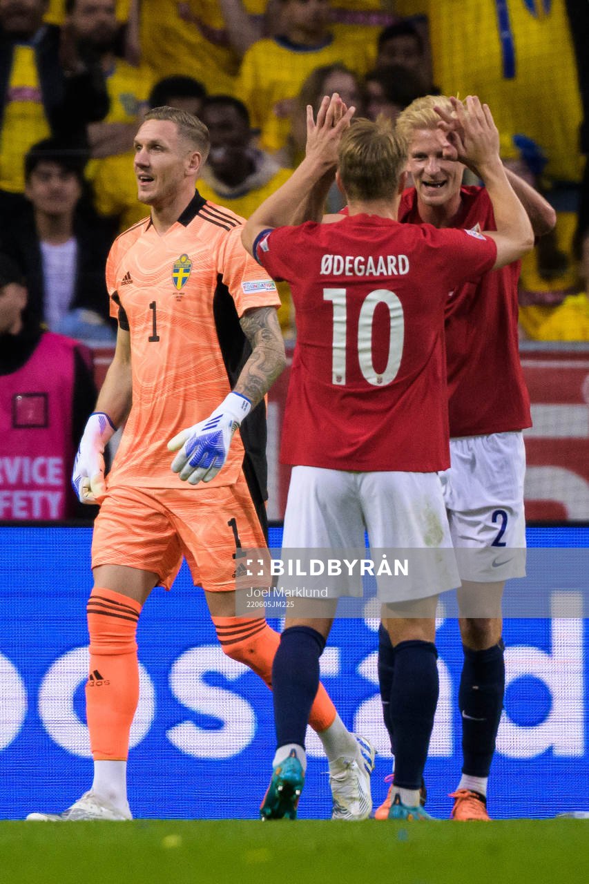 Goalkeeper Robin Olsen of Sweden looks dejected as Martin