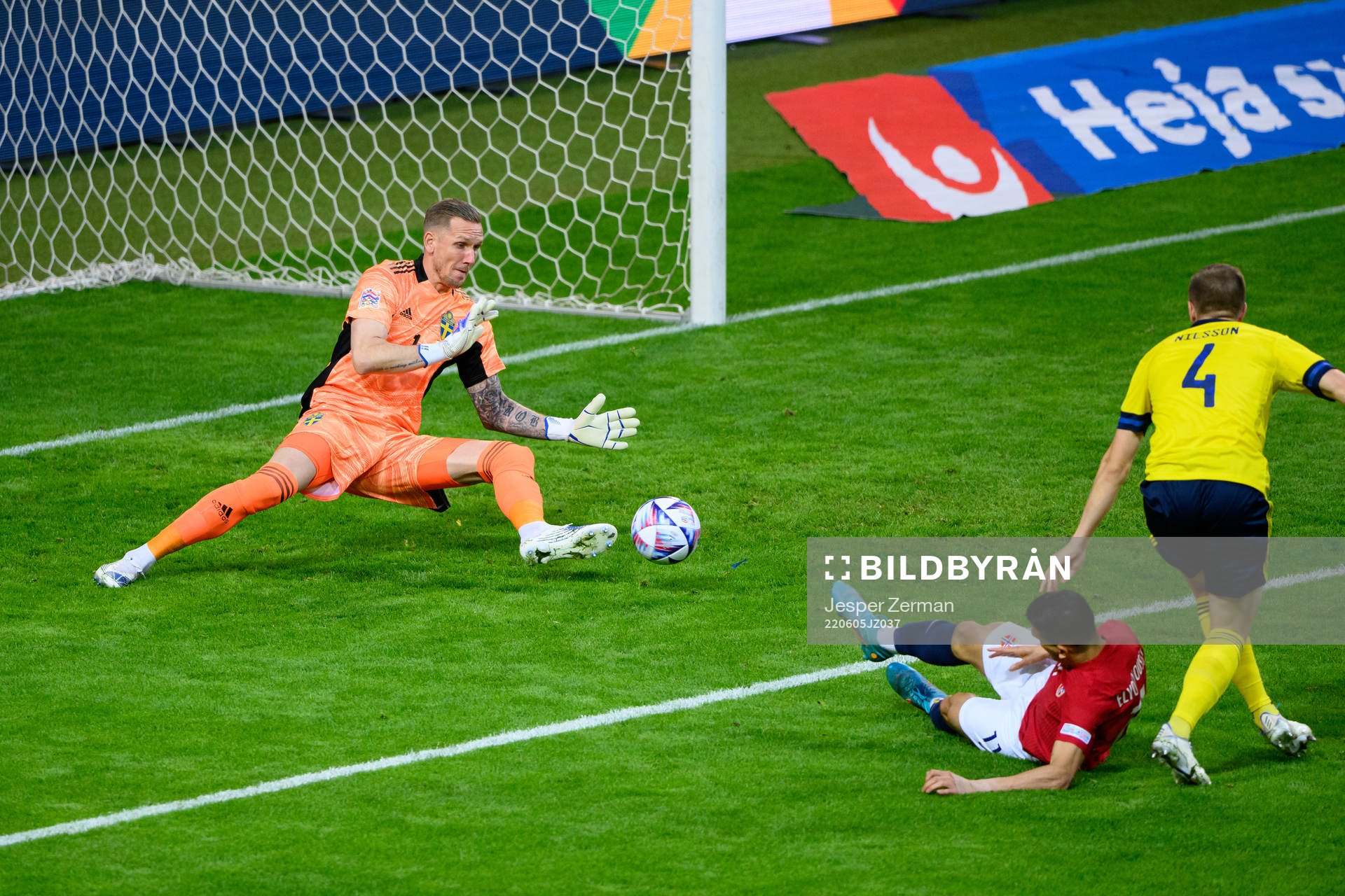 Goalkeeper Robin Olsen of Sweden against Mohamed