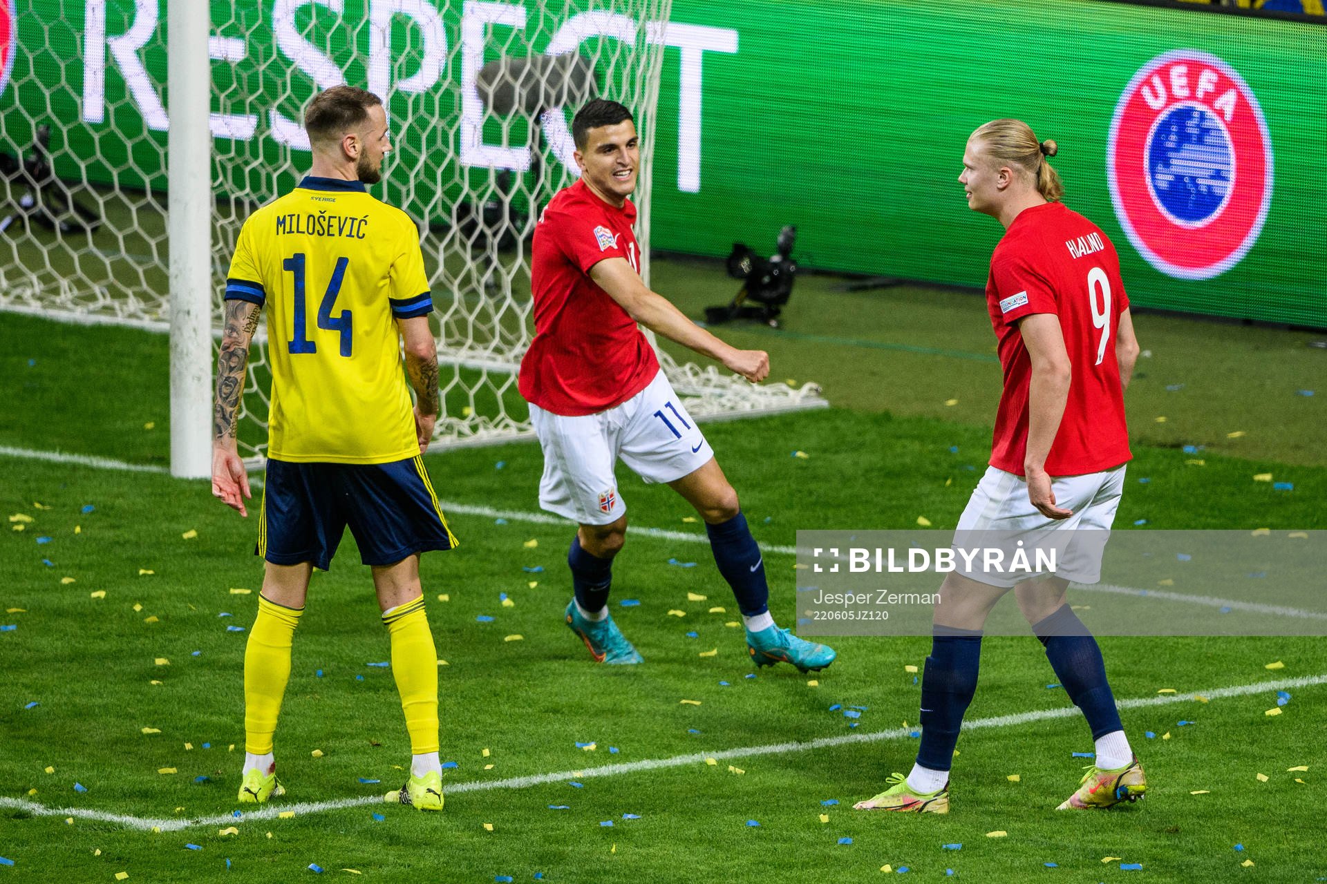 Erling Braut Haaland of Norway celebrates in front of