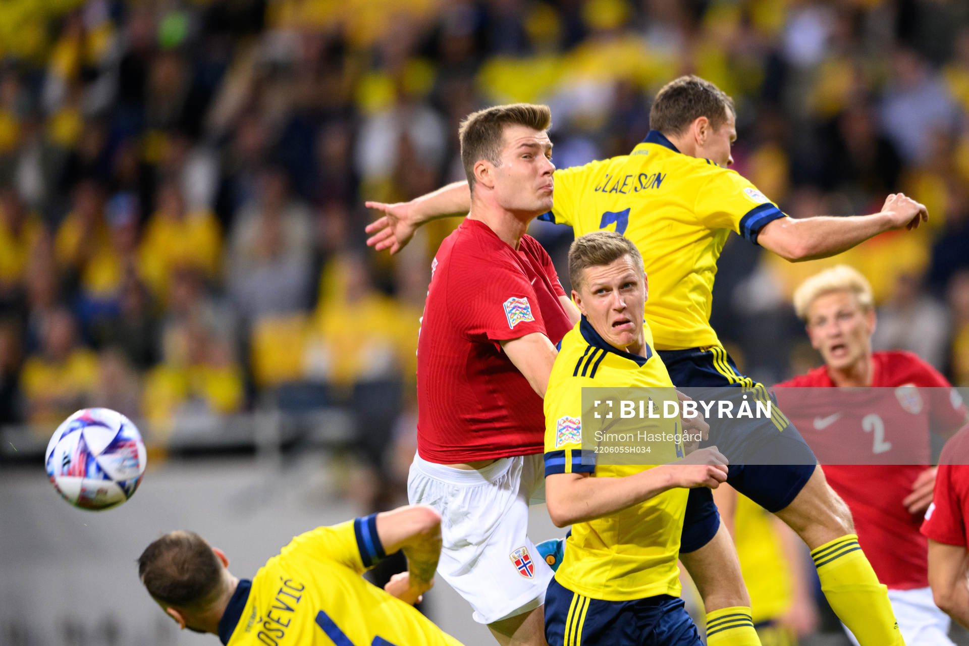 Alexander Sørloth of Norway against Joakim Nilsson of