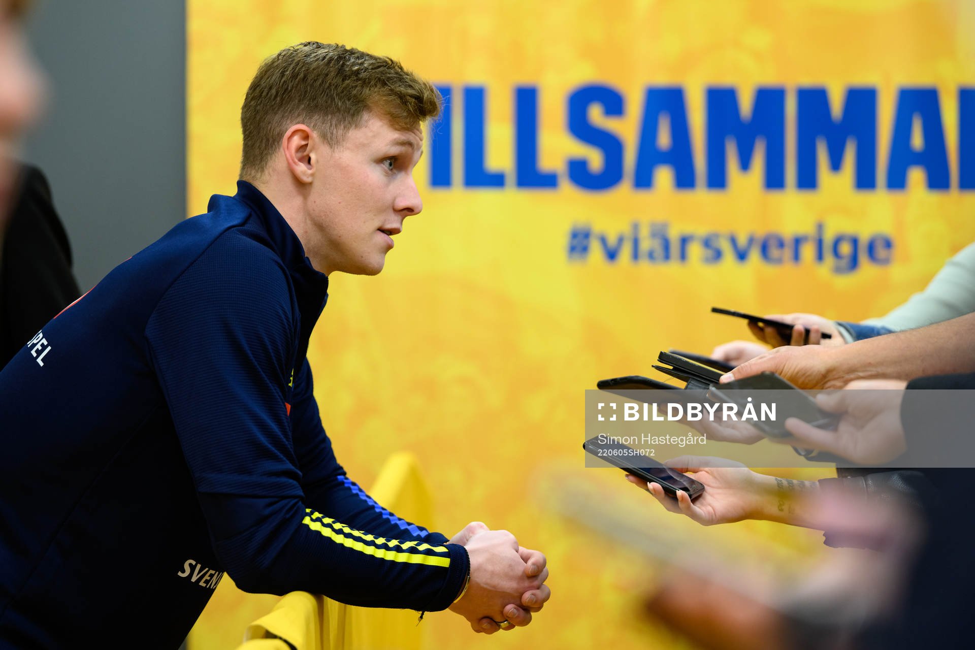 Emil Krafth of Sweden in the mixed zone after the Nations League football match between Sweden and Norway on June 5, 2022 in Stockholm. 