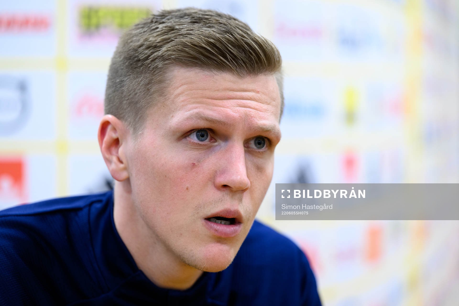 Joakim Nilsson of Sweden in the mixed zone after the Nations League football match between Sweden and Norway on June 5, 2022 in Stockholm.