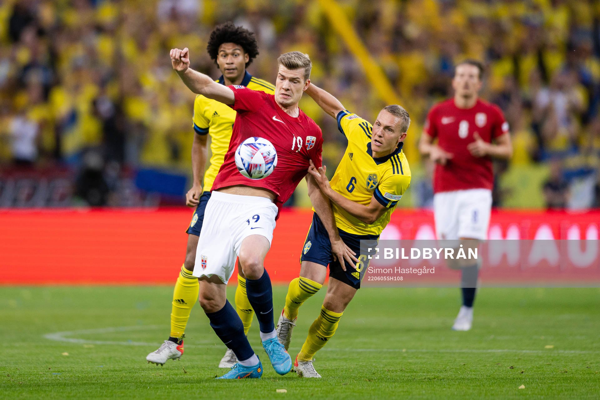 Alexander Sørloth of Norway against Ludwig Augustinsson