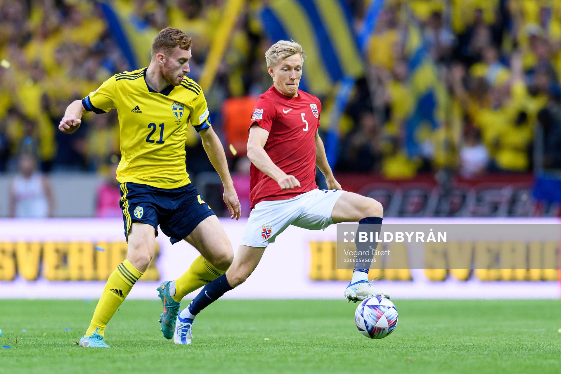Dejan Kulusevski of Sweden and Birger Melingof Norway