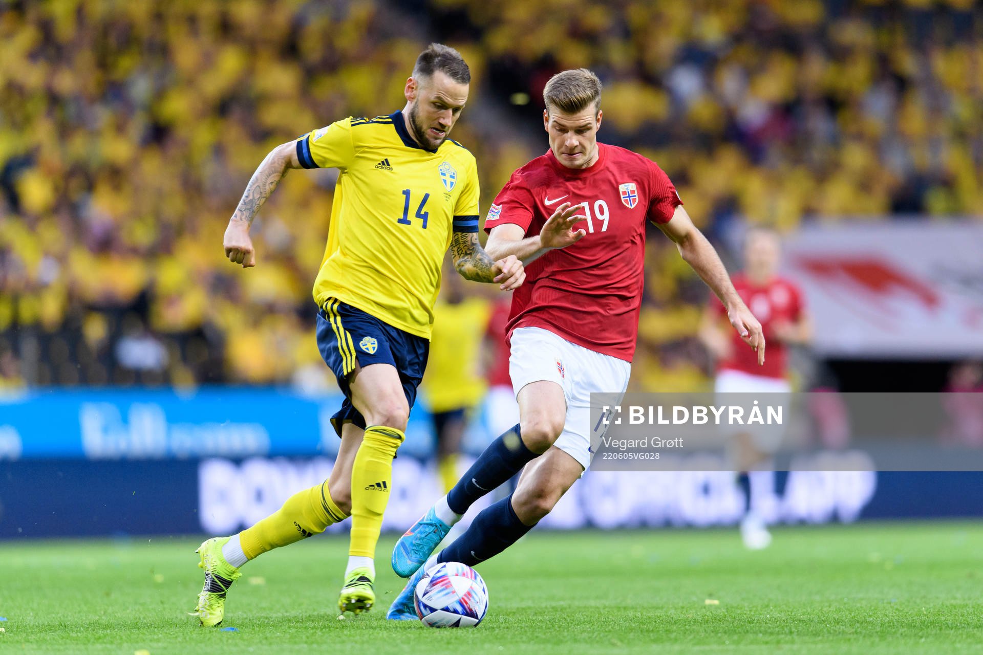 Alexander Milosevic of Sweden and Alexander Sørloth of