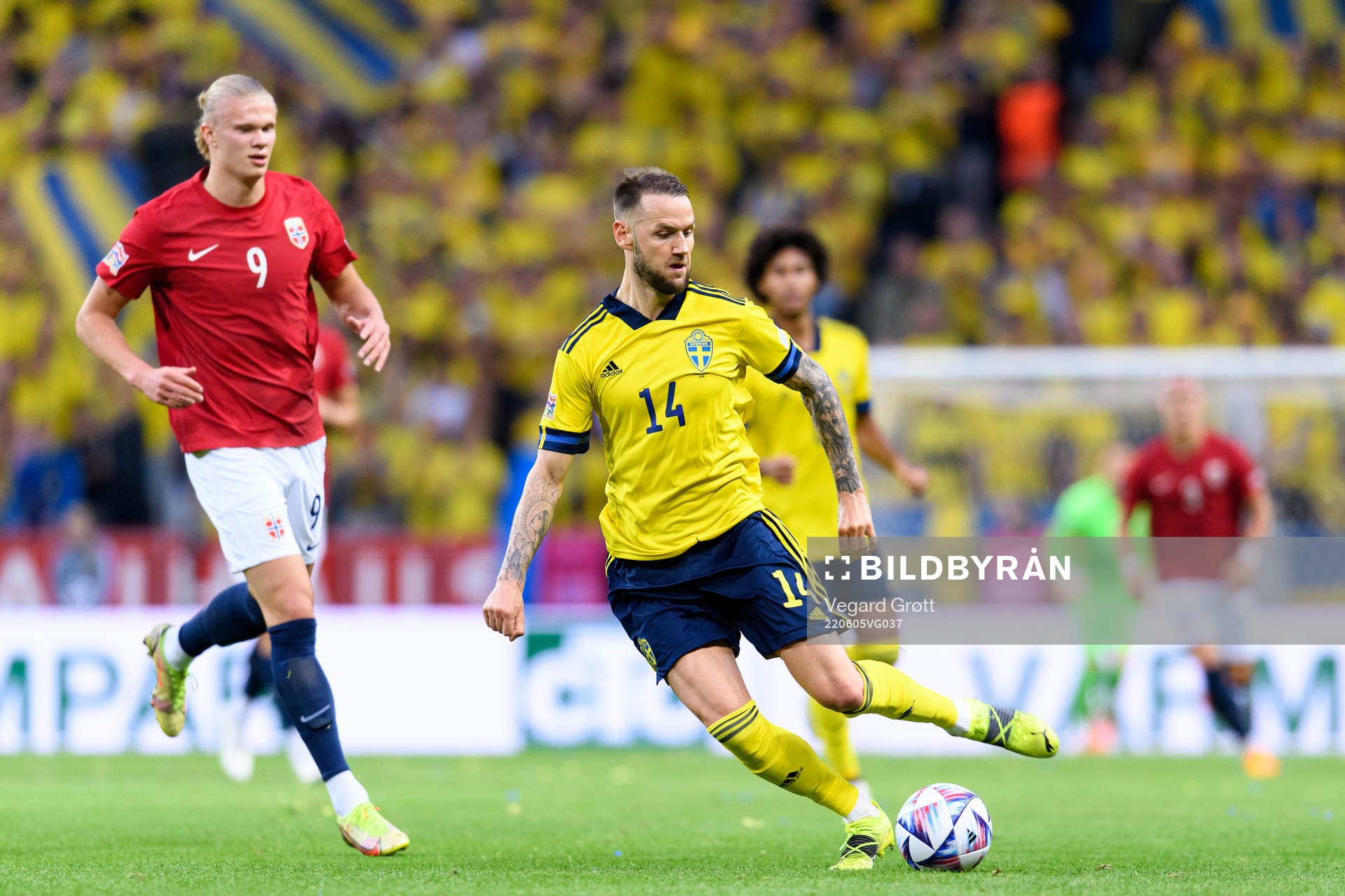 Alexander Milosevic of Sweden during the Nations League football match between Sweden and Norway on June 5, 2022 in Stockholm. 