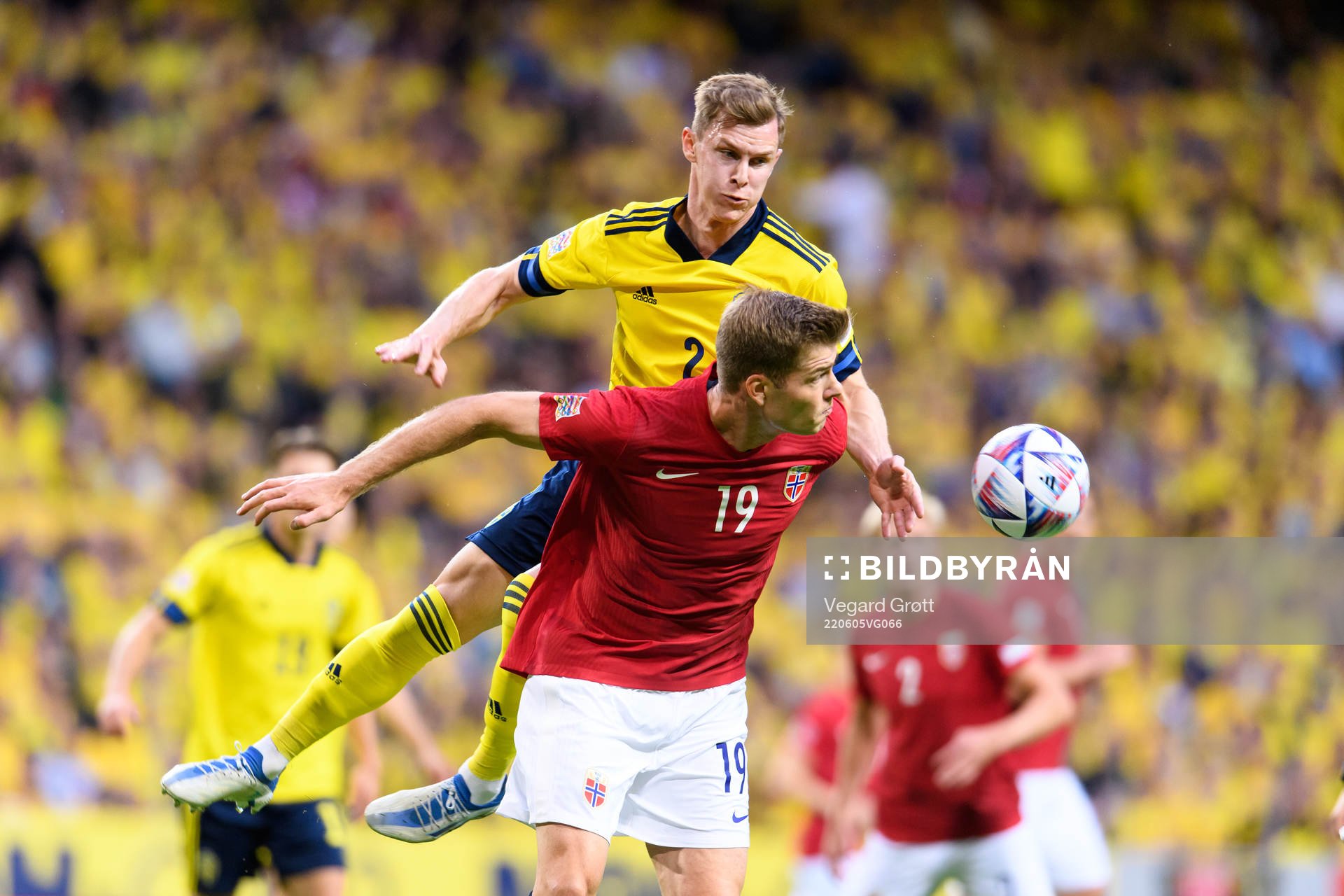 Emil Krafth of Sweden and Alexander Sørloth of Norway