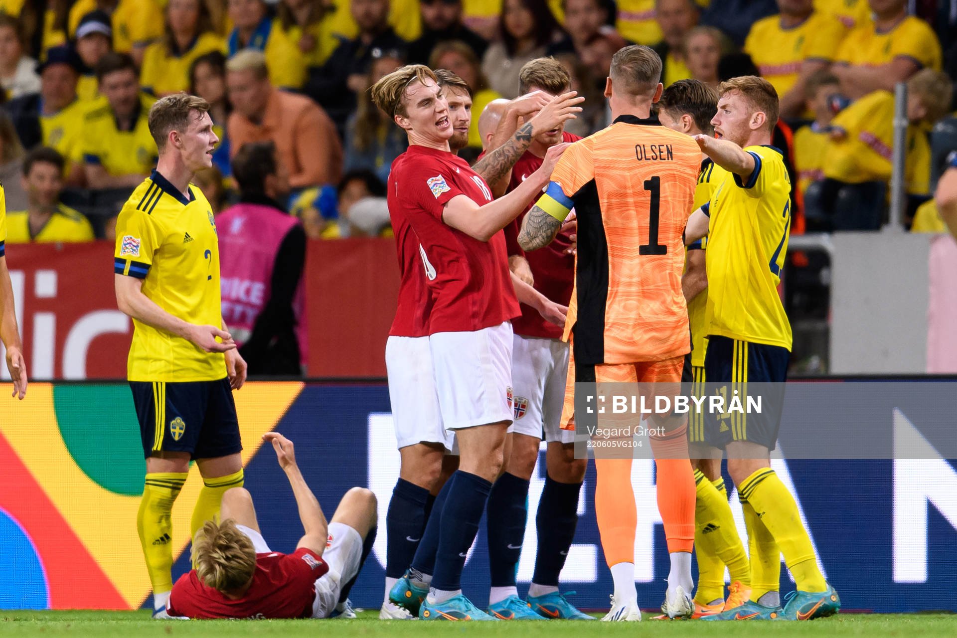 Kristian Thorstvedt of Norway and goalkeeper Robin Olsen of