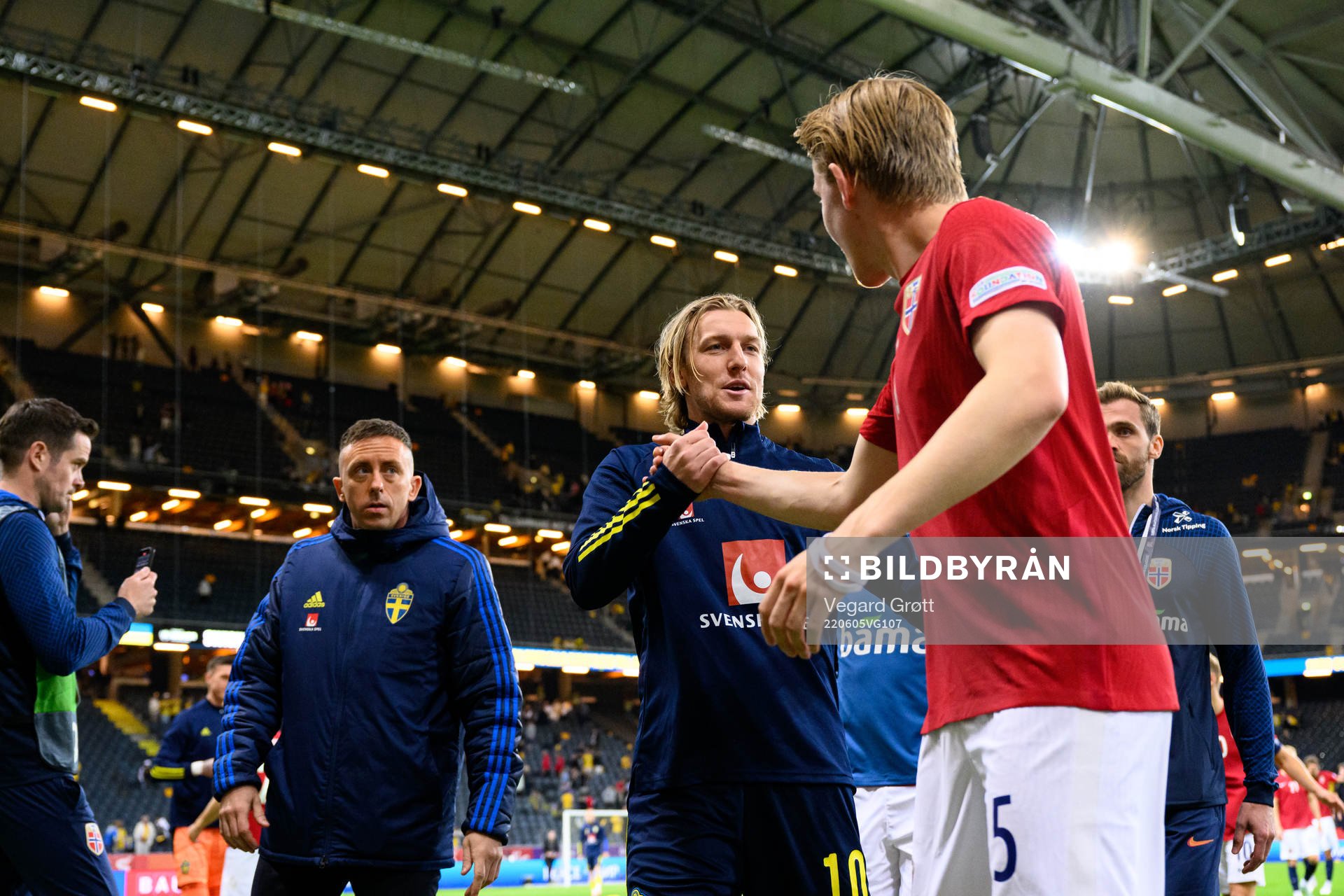 Emil Forsberg of Sweden and Jens Petter Hauge of Norway