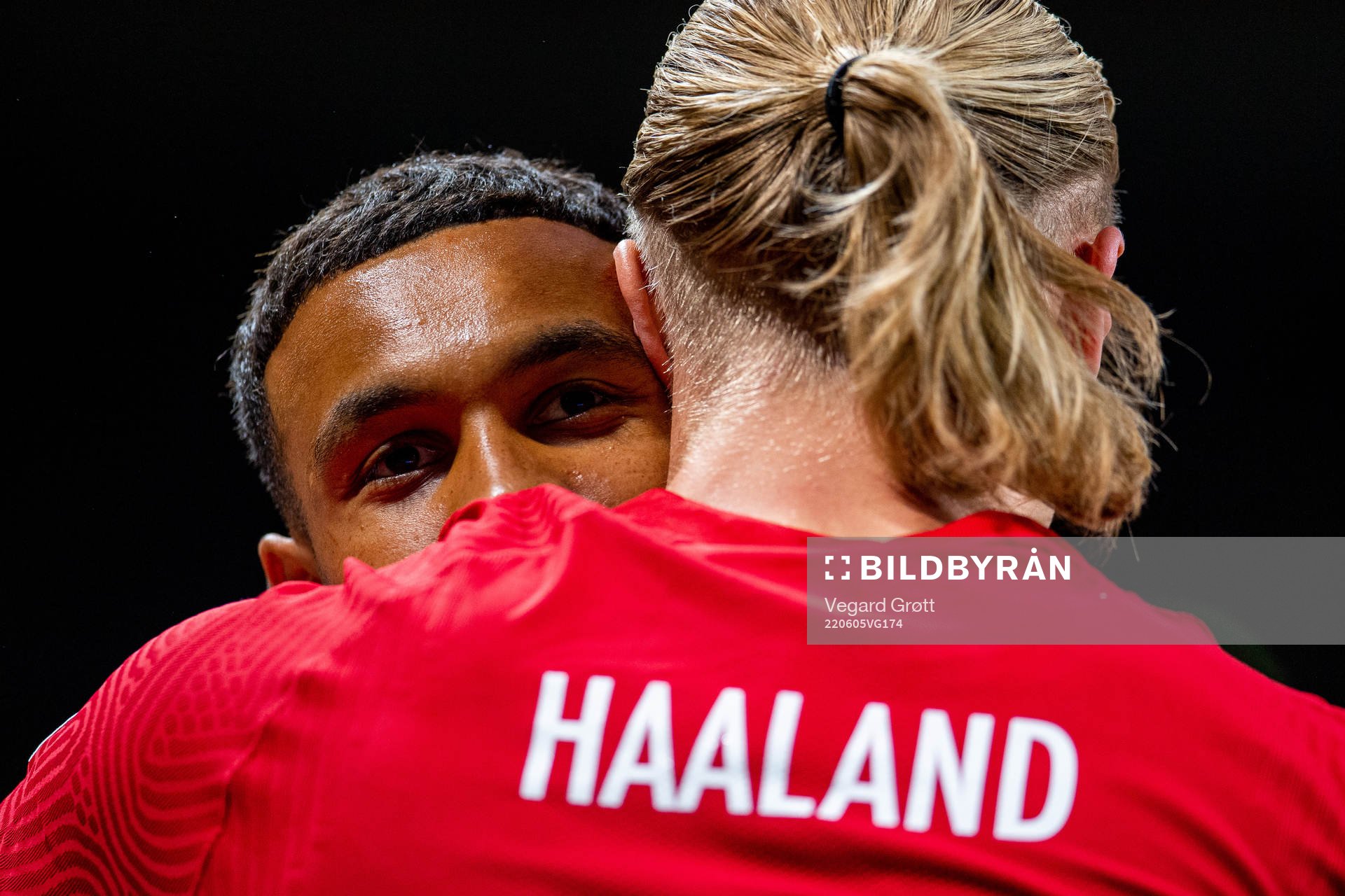 Erling Braut Haaland of Norway celebrates with teammate