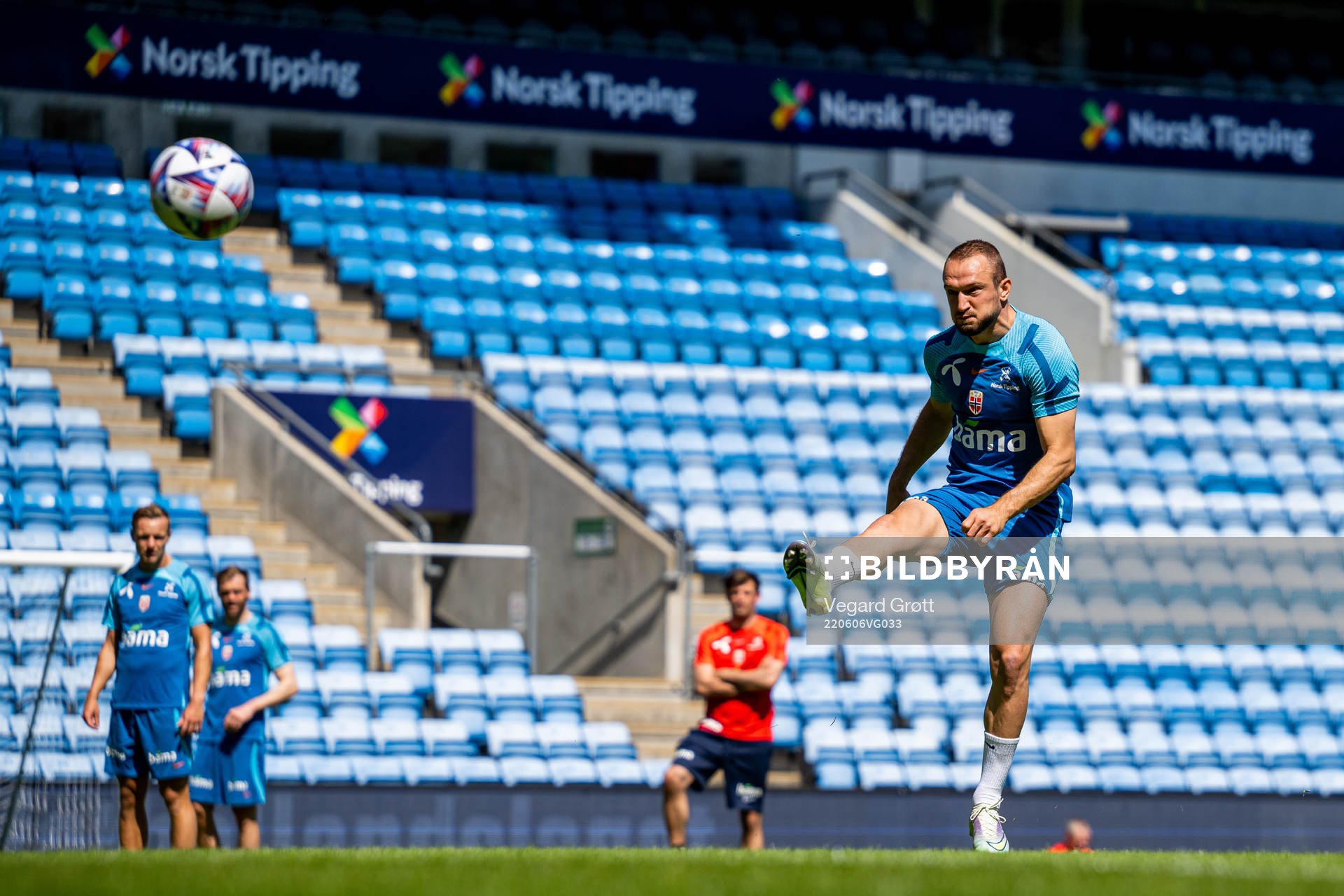 Veton Berisha of the Norwegian national football team during a training session on June 6, 2022 in Oslo. 