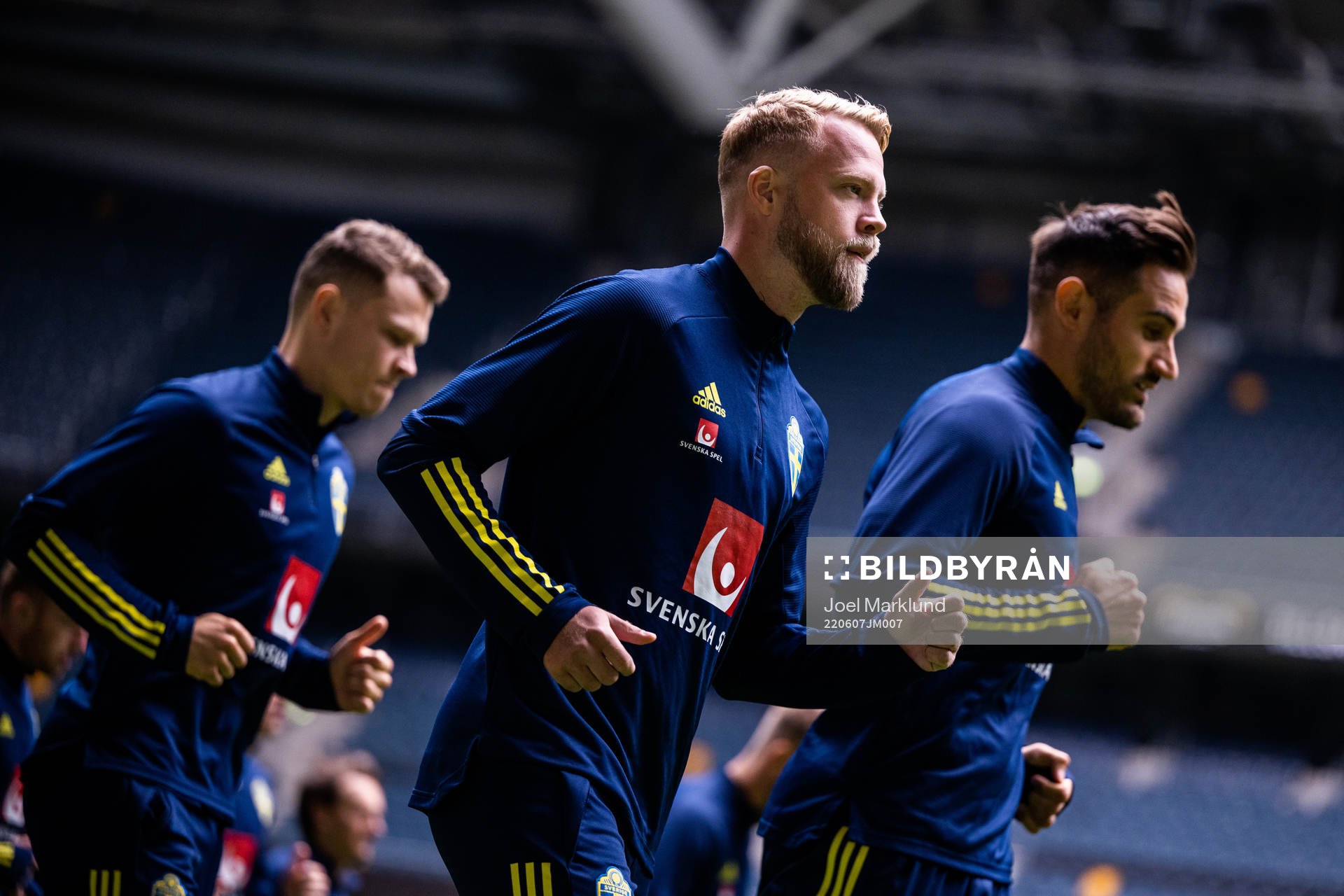 Daniel Sundgren and Sotirios Papagiannopoulos of the Swedish national football team during a training session on June 7, 2022 in Stockholm.