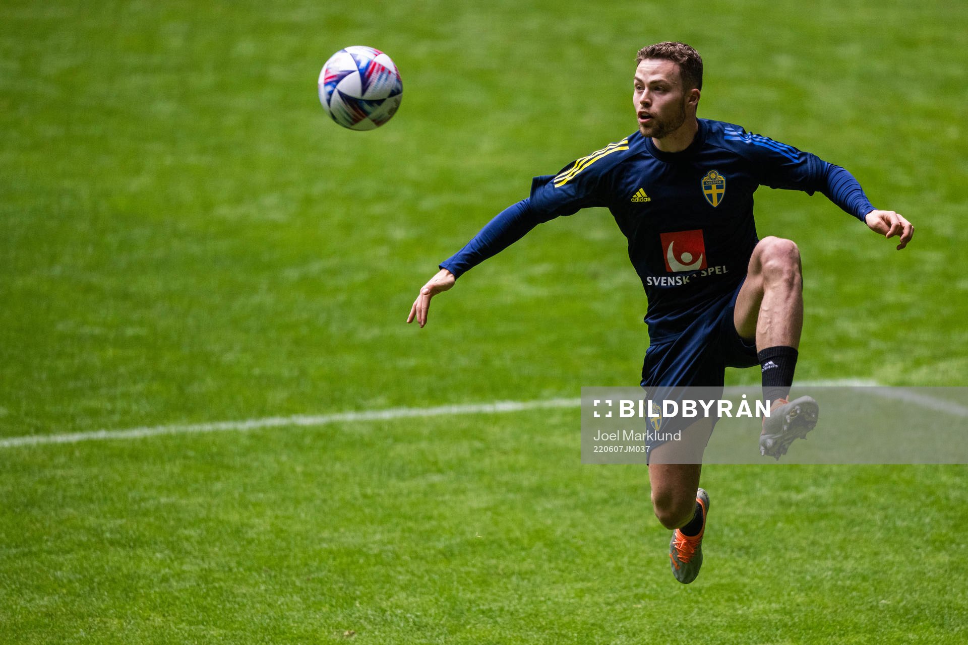 Gabriel Gudmundsson of the Swedish national football team during a training session on June 7, 2022 in Stockholm. 