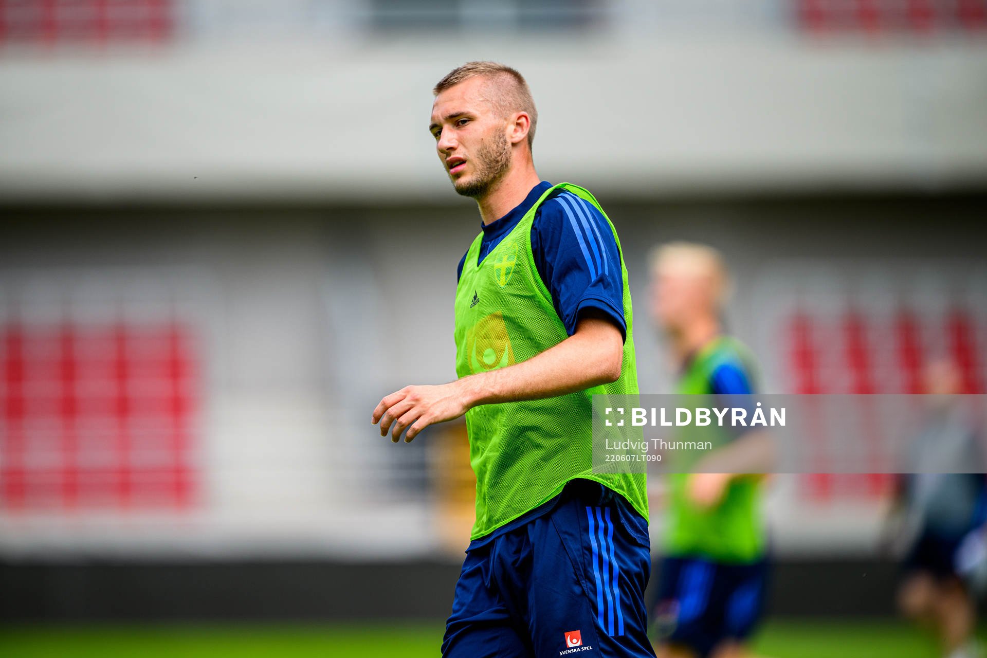 Benjamin Nygren during a training session with the men's national under-21 football team of Sweden on June 7, 2022 in Helsingborg. 